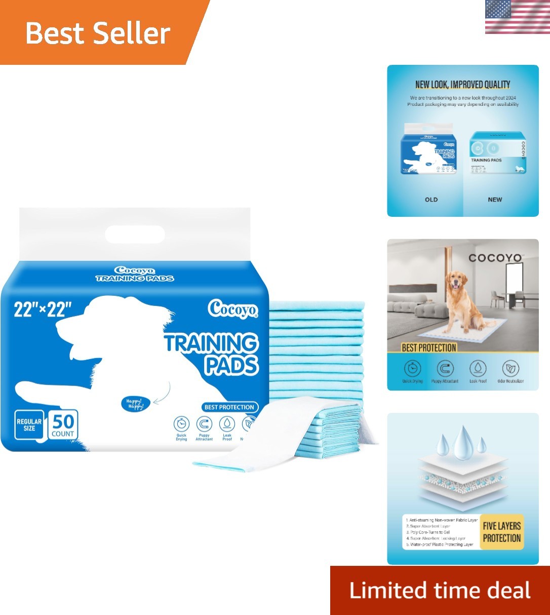Best Value 22″x22″ Dog Training Pads 50 Count | Dog Pee Pads | Super Absorben…