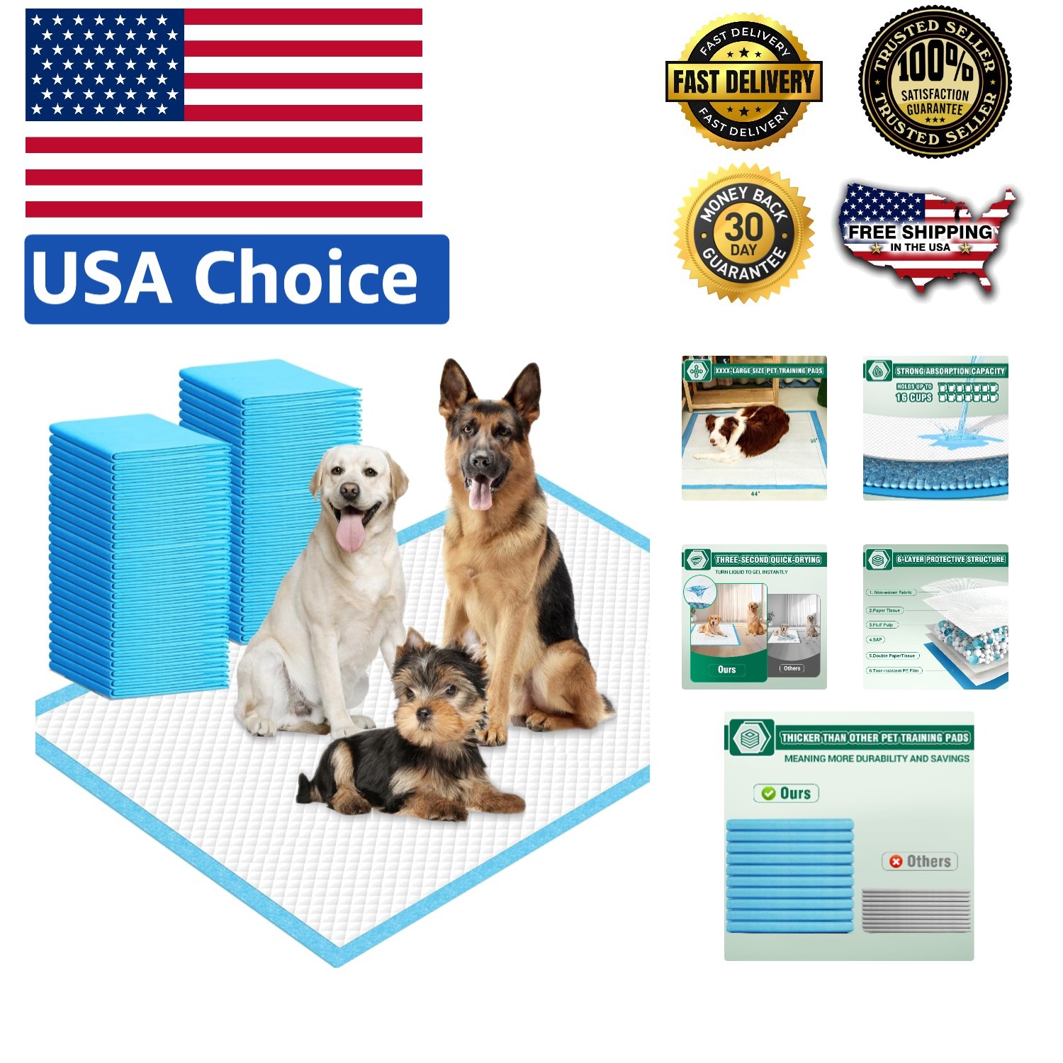 Jumbo 36″x44″ Dog and Puppy Pee Pads – 30 Pack, Fast-Drying and Leak-Proof