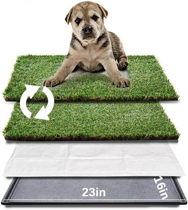 HQ4us Dog Grass Pad with Tray Small 23″ x 16″ Dog Litter Box Toilet for Puppy…