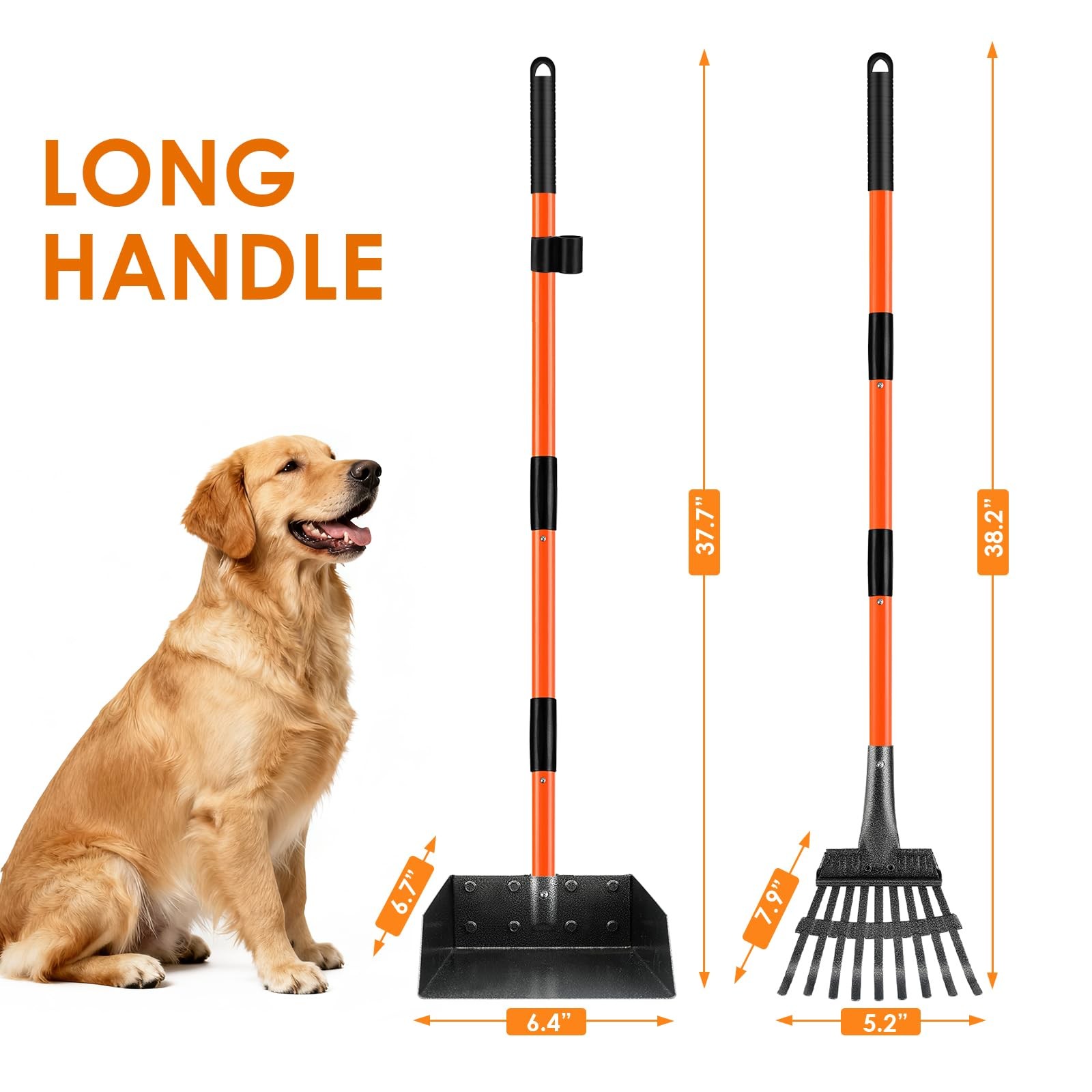 Pooper Scooper Long Handle Medium Small Dogs Heavy Duty Stainless Metal Tray