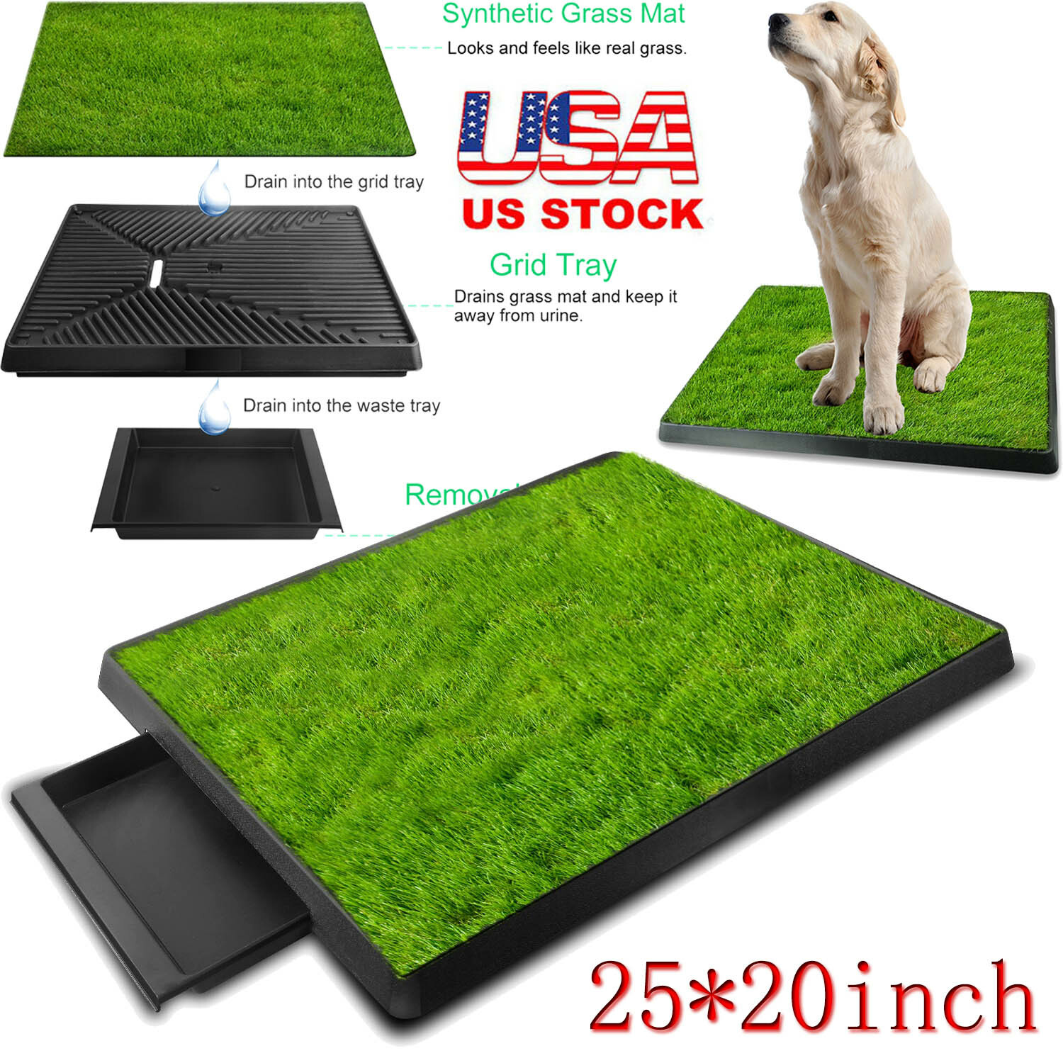 Puppy Dog Pet Potty Training Pee Pad Grass Mat Indoor Toilet w/ Tray For S/M Dog
