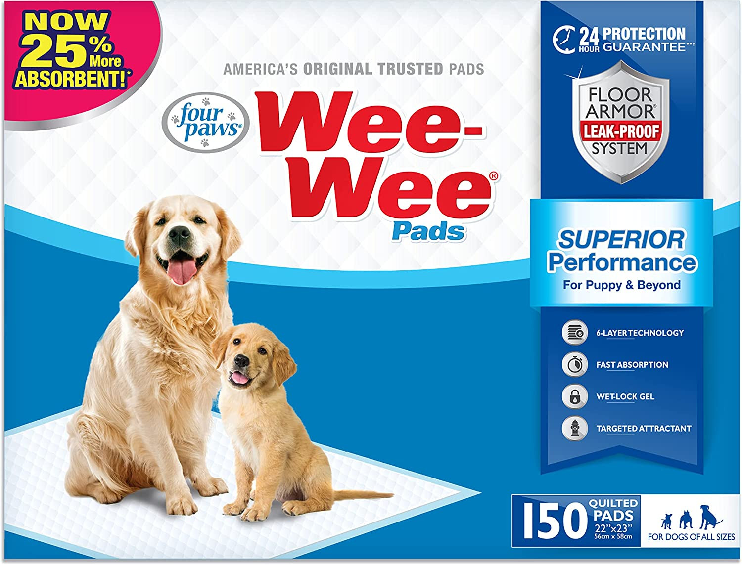 Wee-Wee Superior Performance Unscented Pee Pads for Dogs & Puppies, Quilted Leak