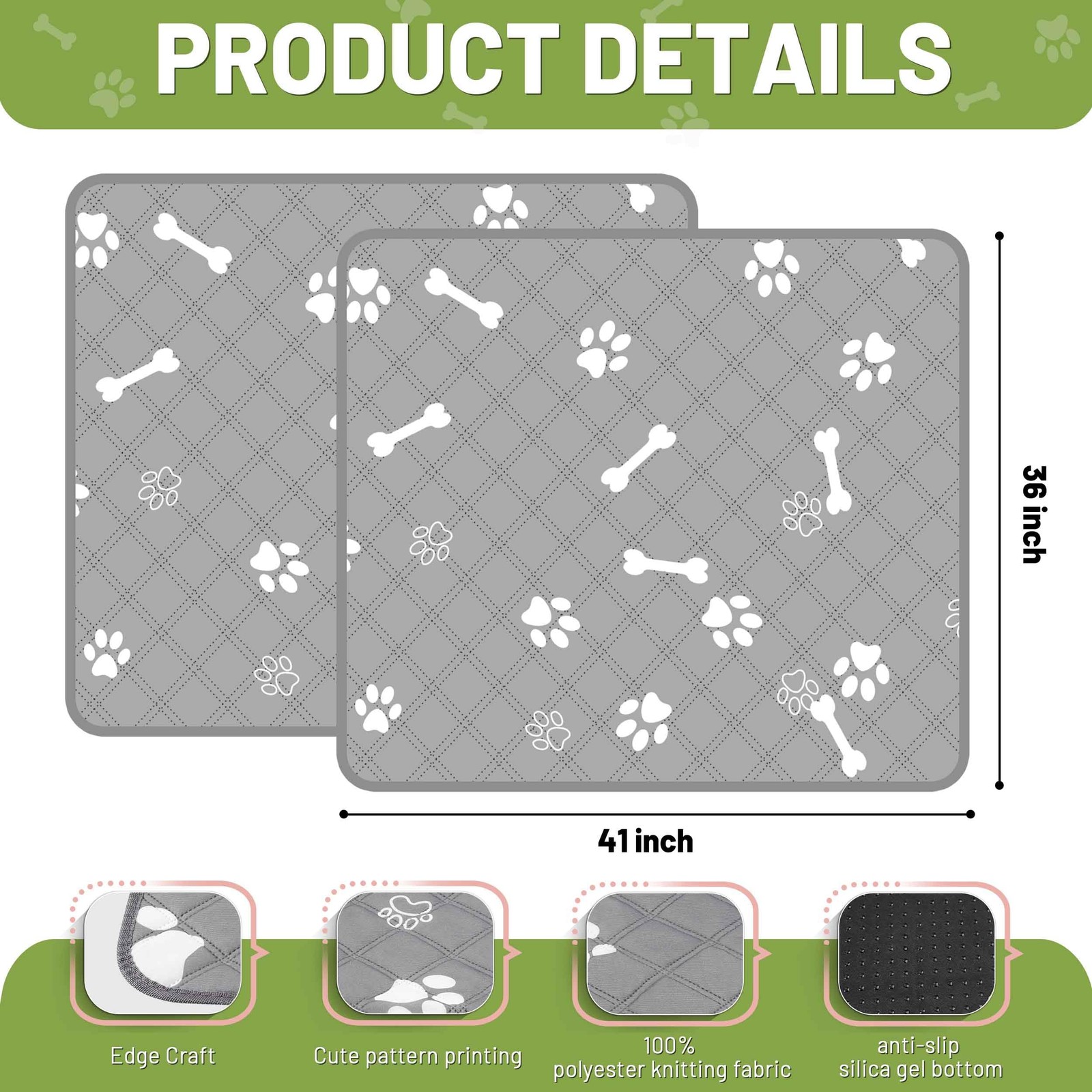 Washable Pee Pads 36″ x 41″ Super Absorbent 2 Pack for Dog Training – Leakproof