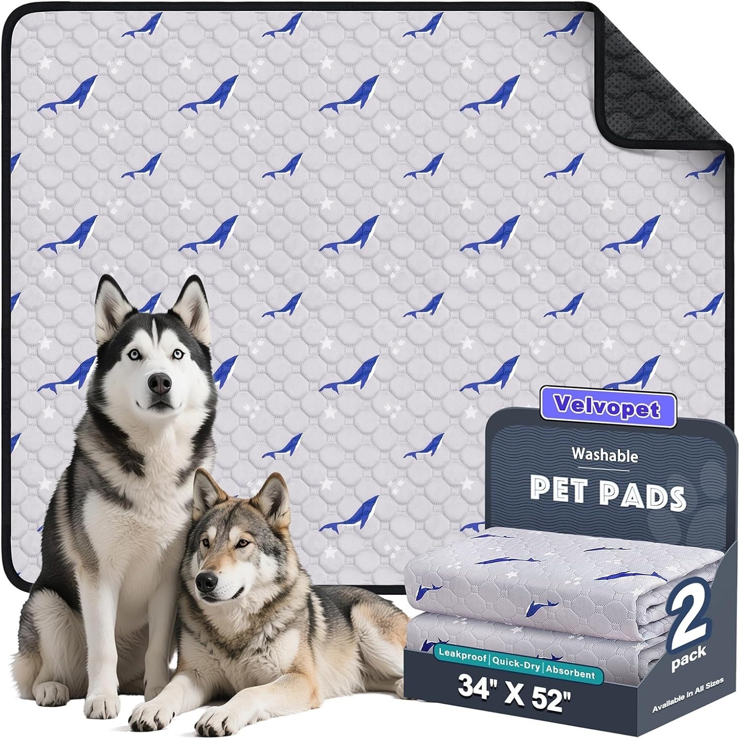 Washable Pee Pads for Dogs, 2Pack Reusable Puppy Pads, Fast Absorbent Dog Pee Pa