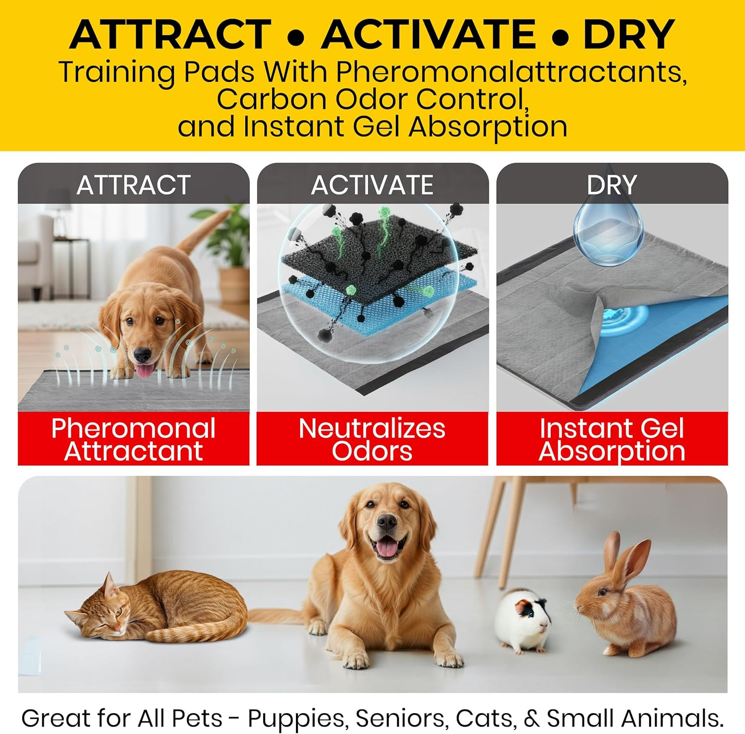 for Pets Black Charcoal Puppy Pads – 6-Layer Leak-Proof Construction, Activated