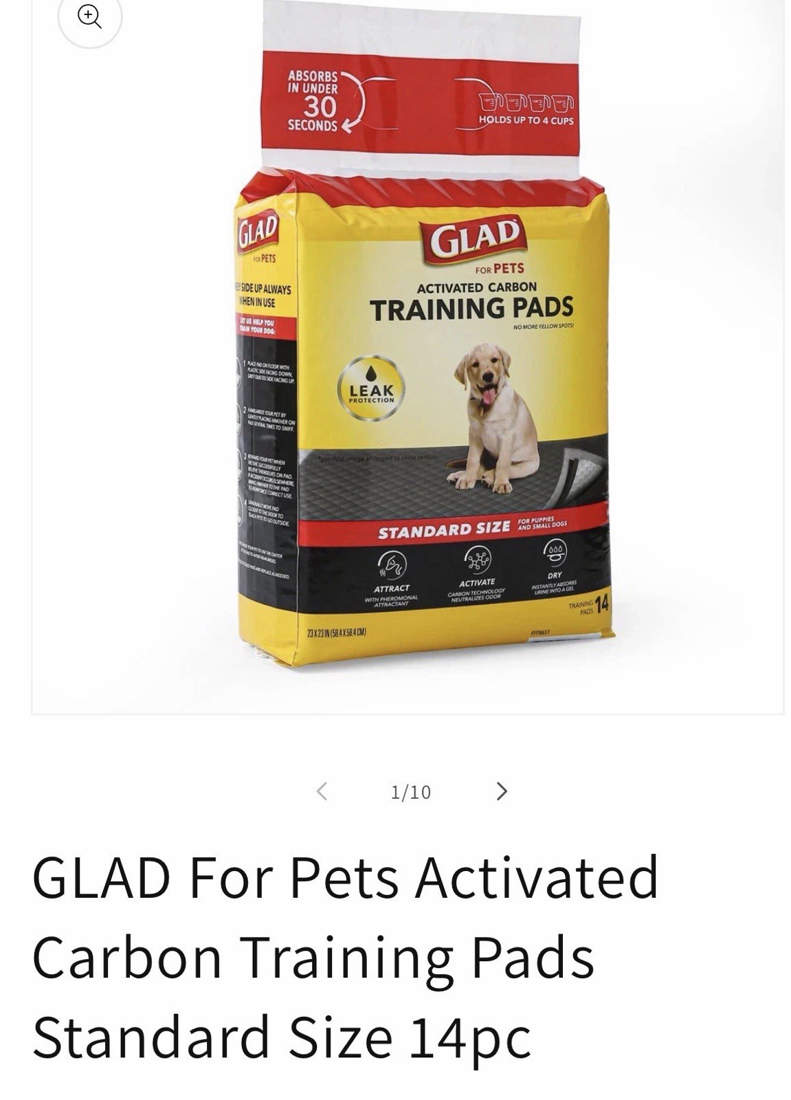 Glad Activated Carbon Training Pads Odor Resistant Leak Protection 14pc Standard