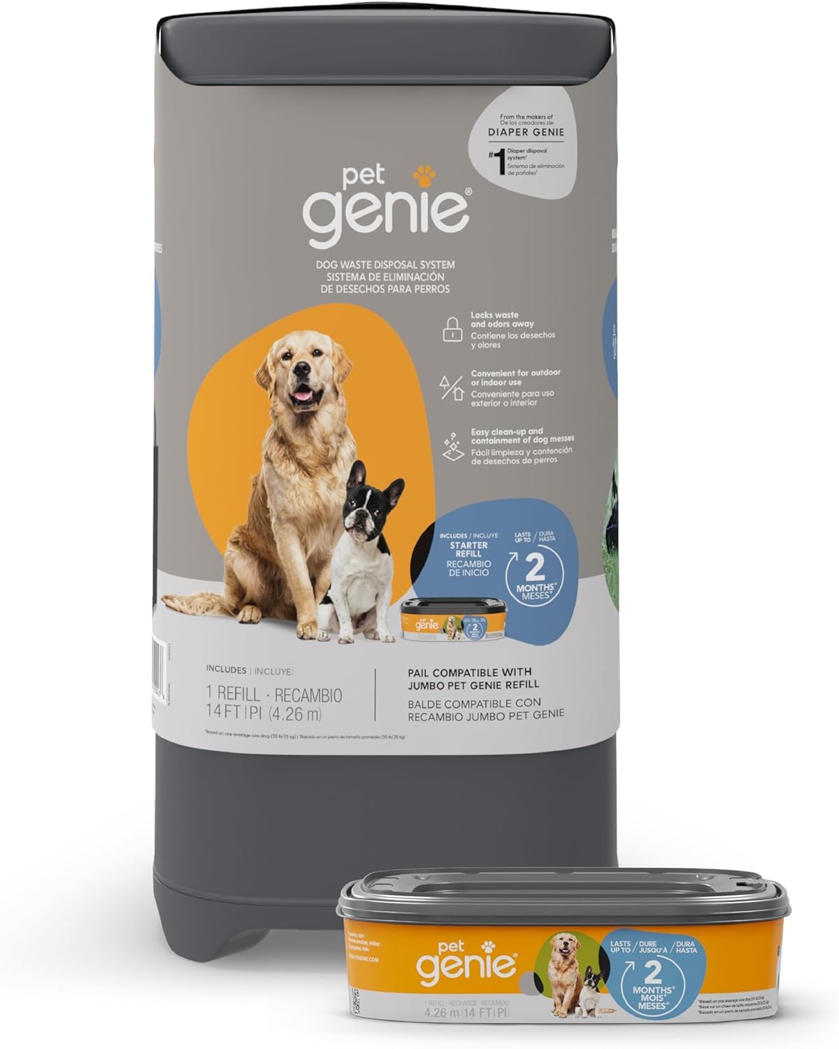 Pail | Dog Waste Disposal System for Outdoor and Indoor 2 Piece Set, Grey