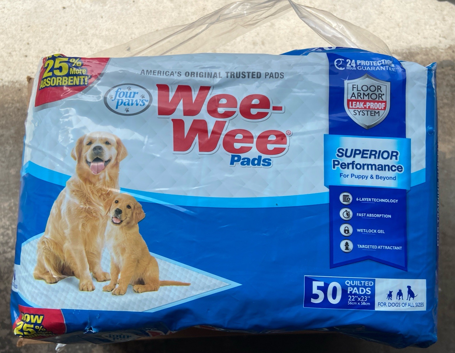 Four Paws Wee-Wee Pads 50 pack White 22″ x 23″ x 0.1″ Opened Pack