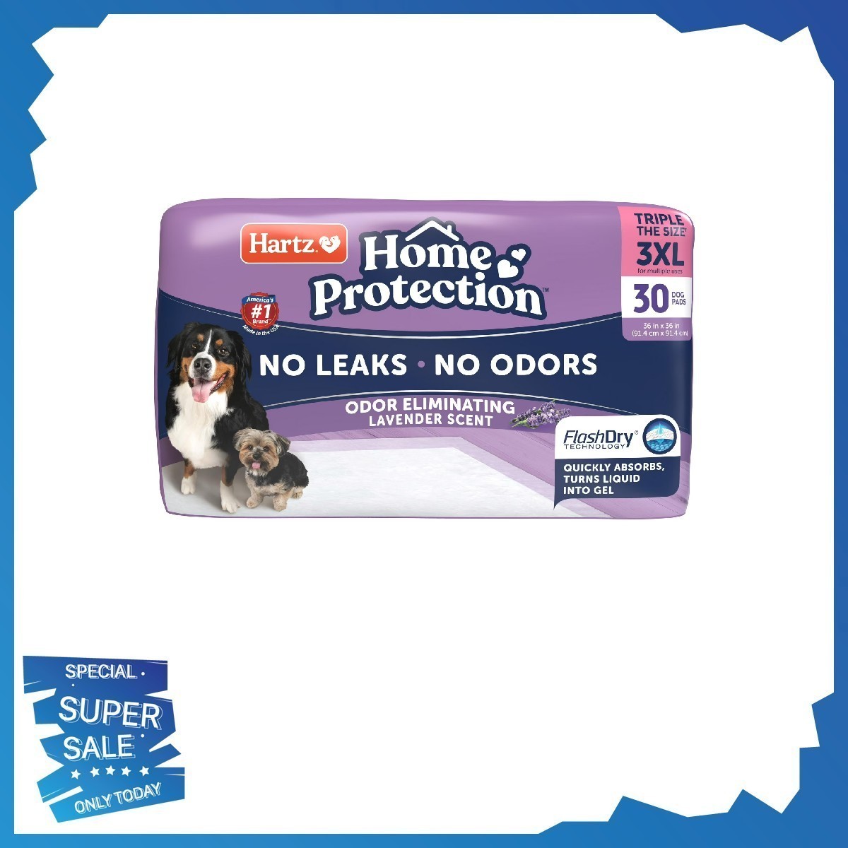 Hartz Home Protection Lavender Scent Odor-Eliminating Dog Pads,3XL, 36 x 36, 30C