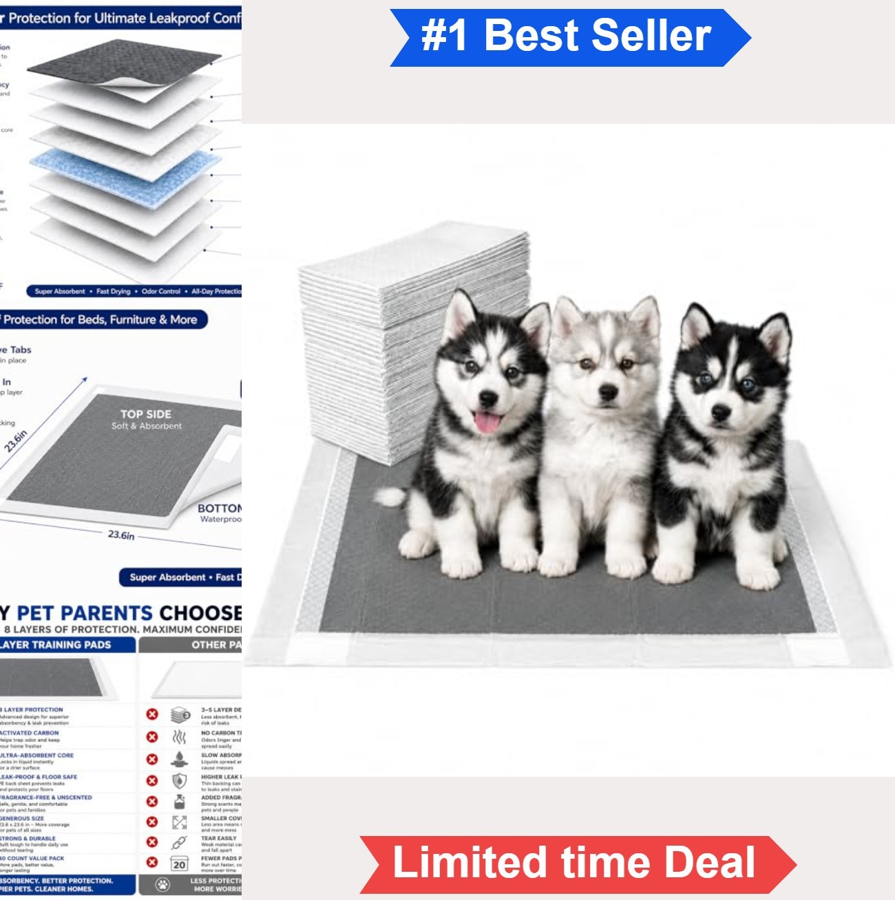 Pet Training Pads 40 Count 23.6 Inch 8 Layer Ultra Absorbent Activated Charcoal