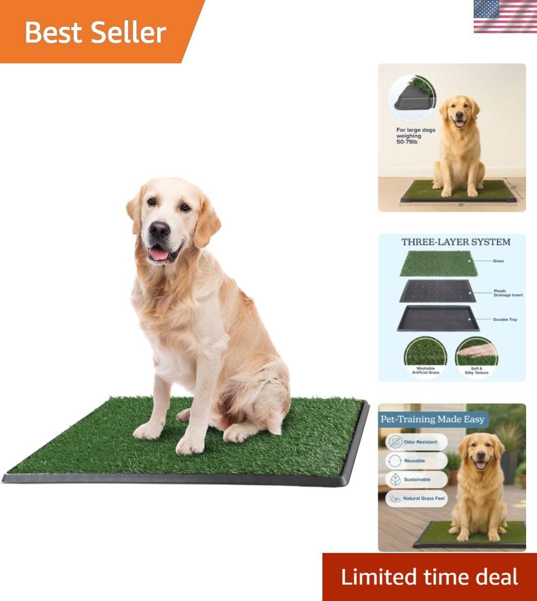 Artificial Grass Puppy Pee Pad 20×30″ – Eco-Friendly 3-Layer Dog Potty Pad
