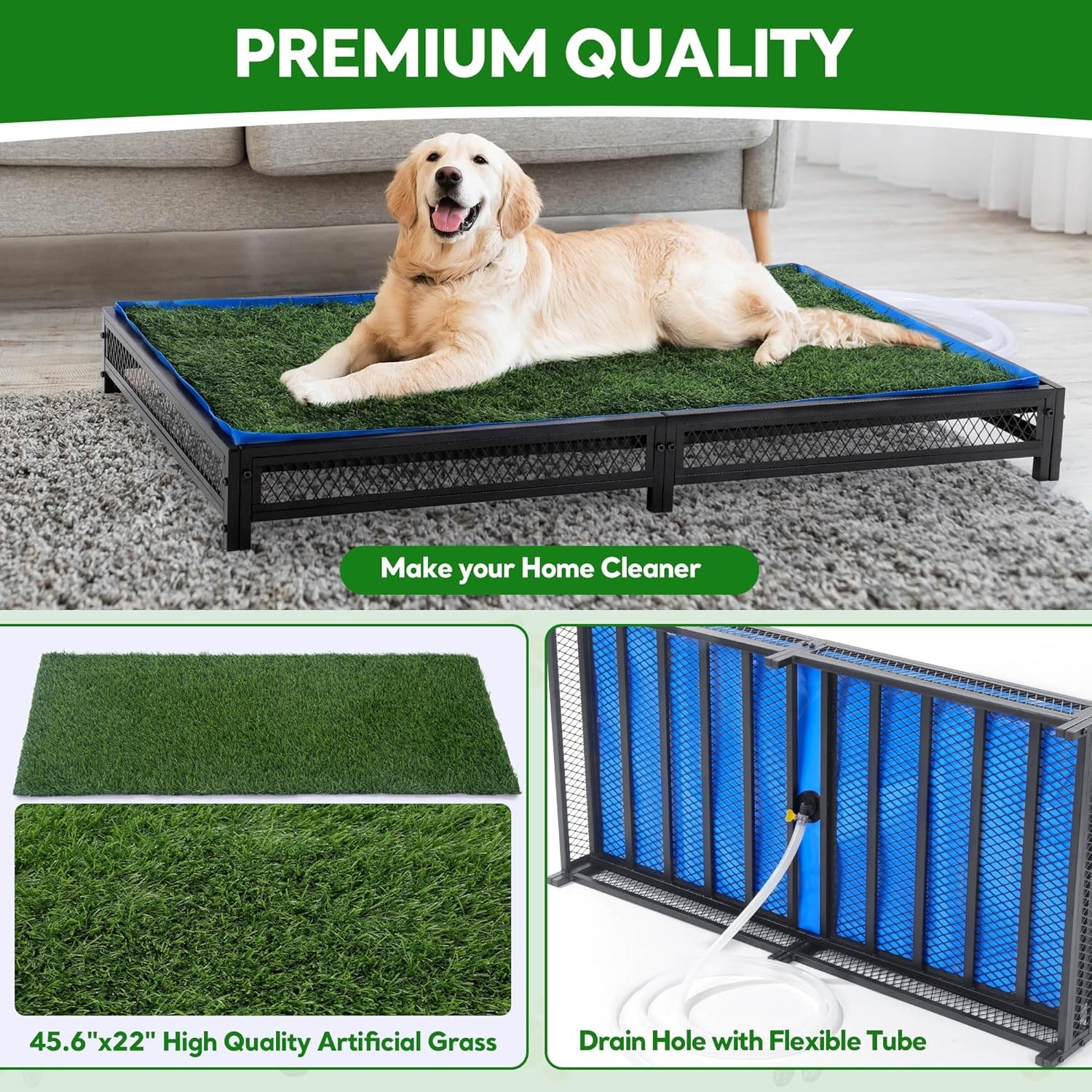 Medium Dog Potty Porch Artificial Grass Tray with Drain