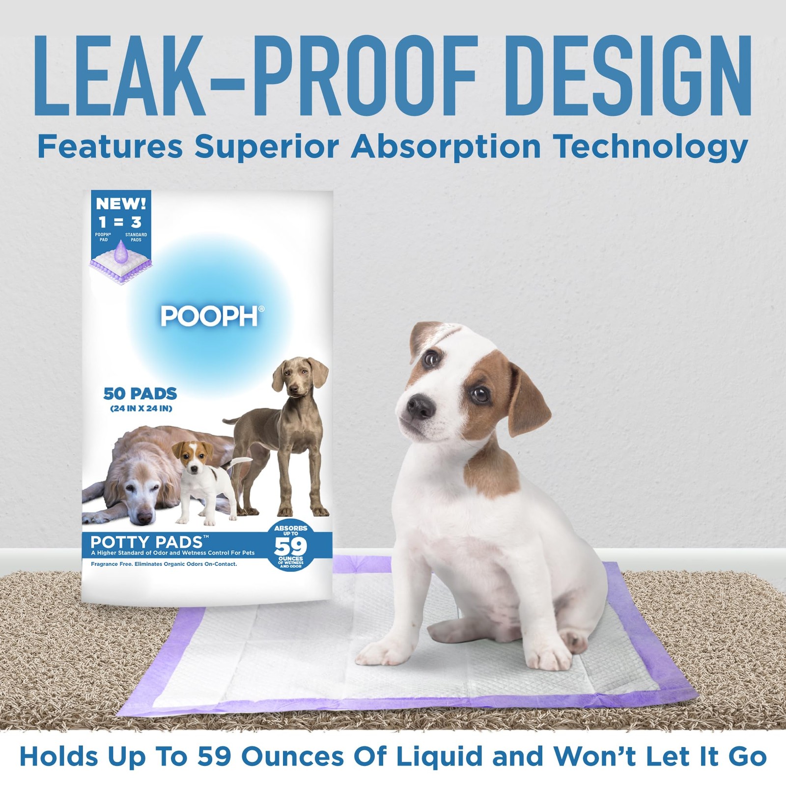 Potty Pads for Puppies, Seniors, Sick Pets – Leak-Proof, Absorbent, 50ct