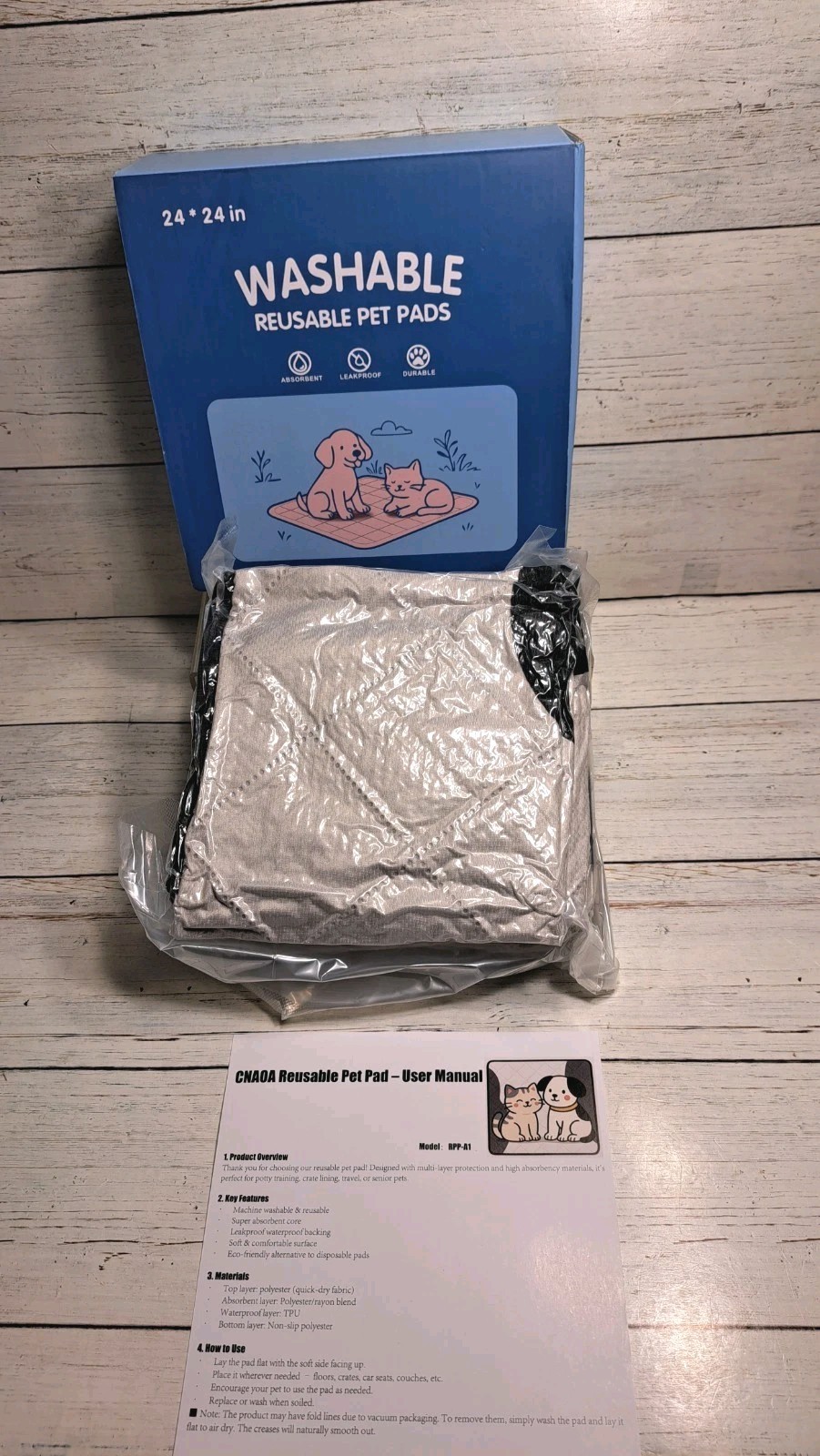 Washable Pee Pads for Dogs 2 Pack 24×24 in 5 Layer Reusable Puppy Pads, Super