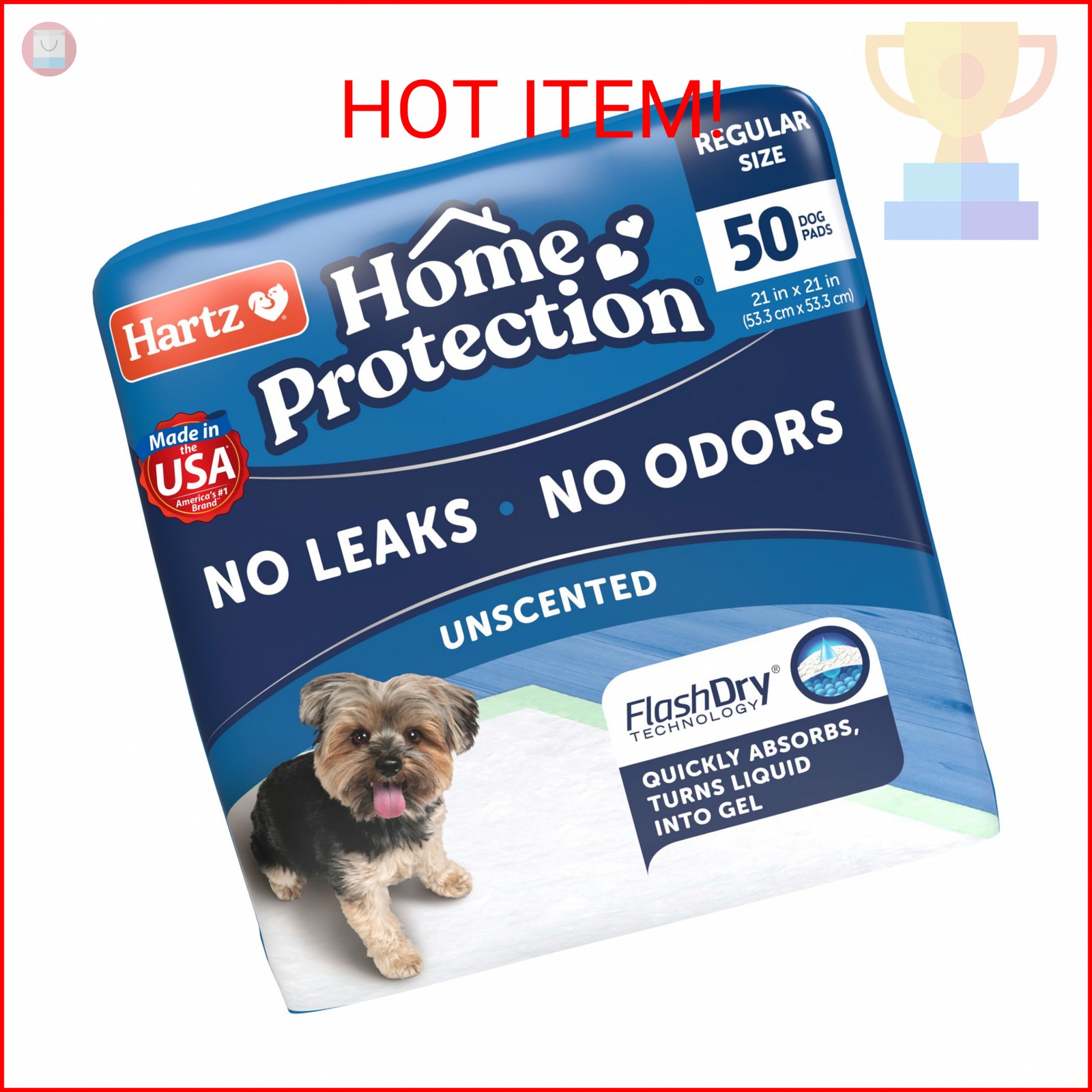Hartz Home Protection Unscented Dog Pads, 50 count, Super Absorbent & Won’t Leak