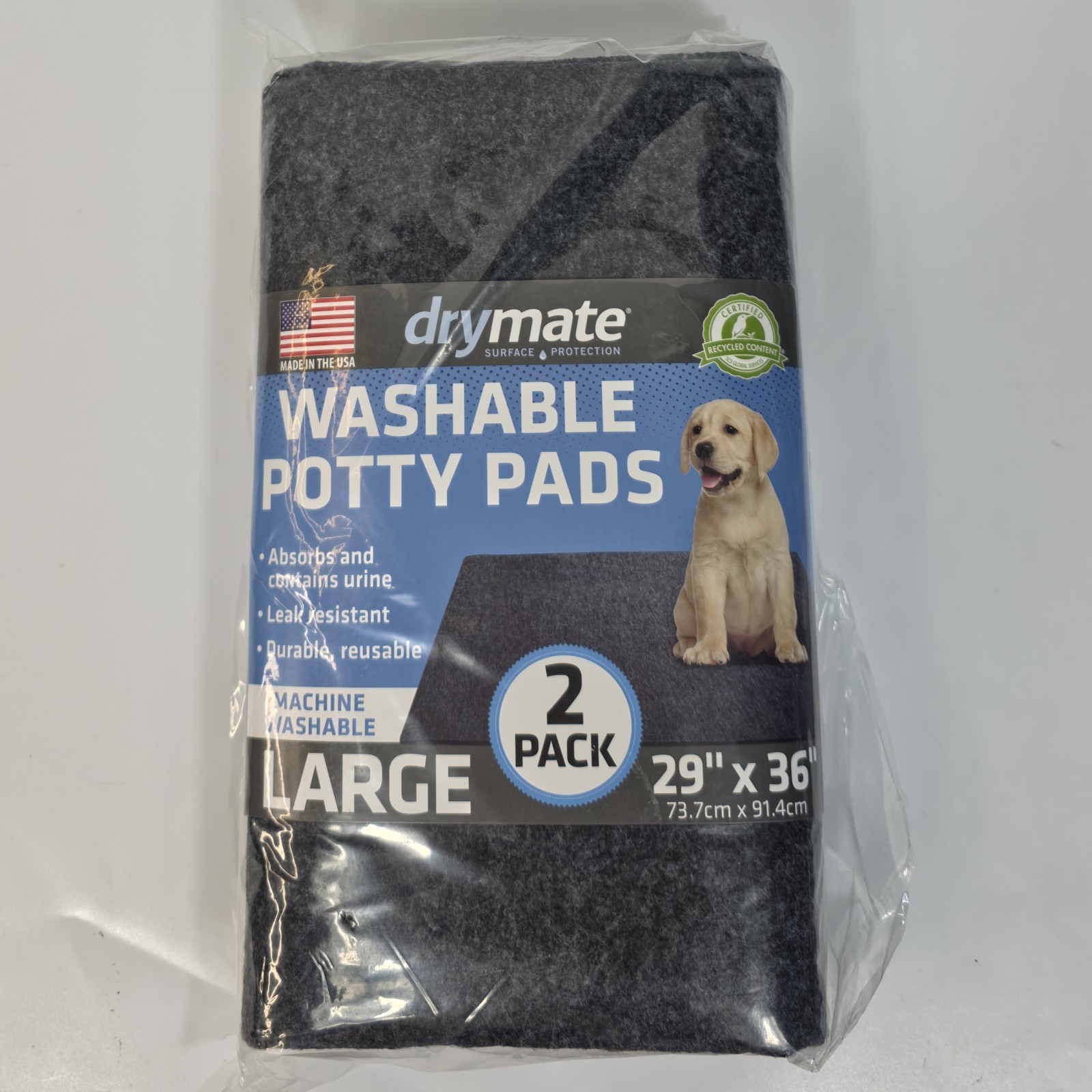 Drymate Washable Potty Pads 2 Pack Large 29×36 Reusable Dog Pee Pads Gray