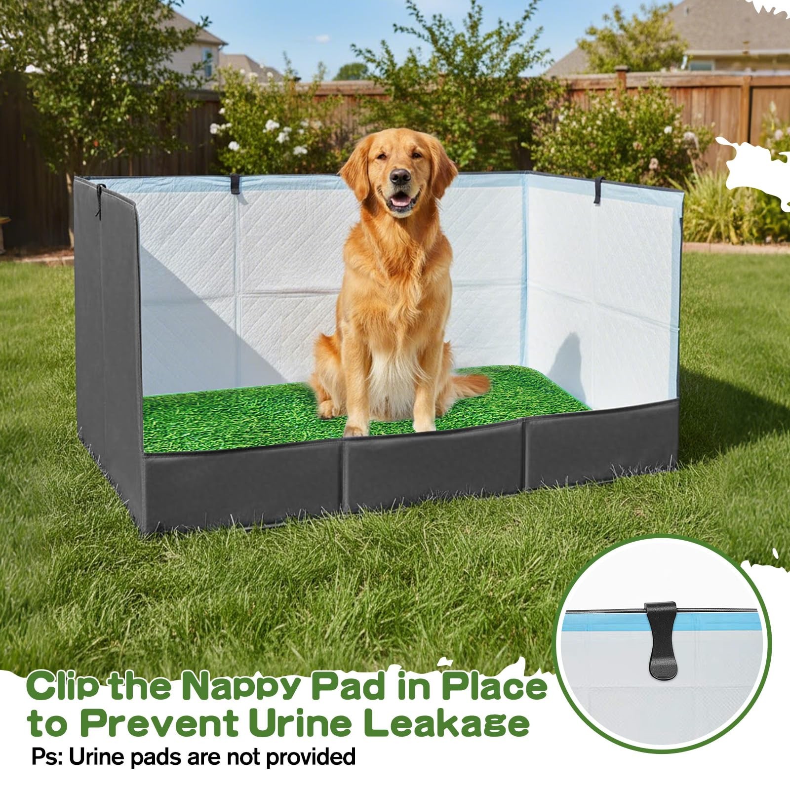33.5″×23.6″×15.9″ High Walls Dog Potty Tray with Artificial Grass, Foldable D…