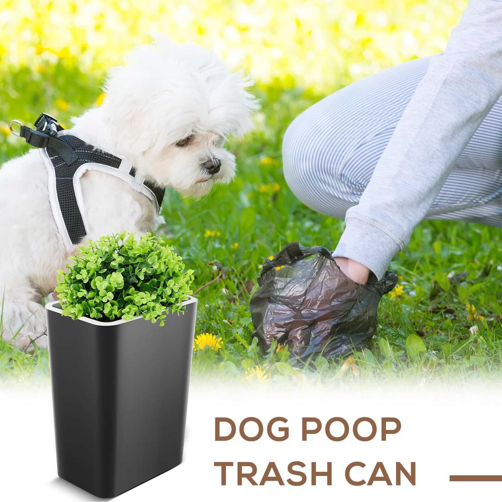 Black Slim 15L Dog Poop Waste Bin w/ Lid for Outdoor/Indoor Yard & Pet