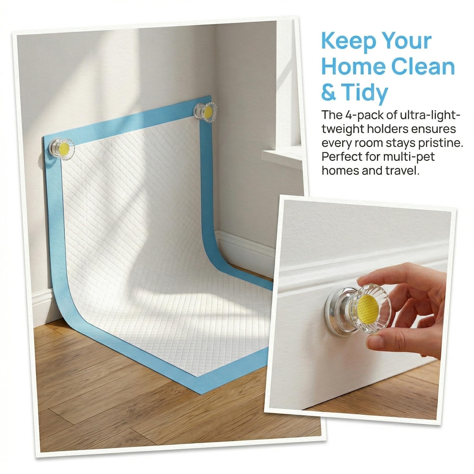 4-Pack Non Slip Dog Pee Pad Holder, Strong Adhesive Floor and Wall Mounted Po…