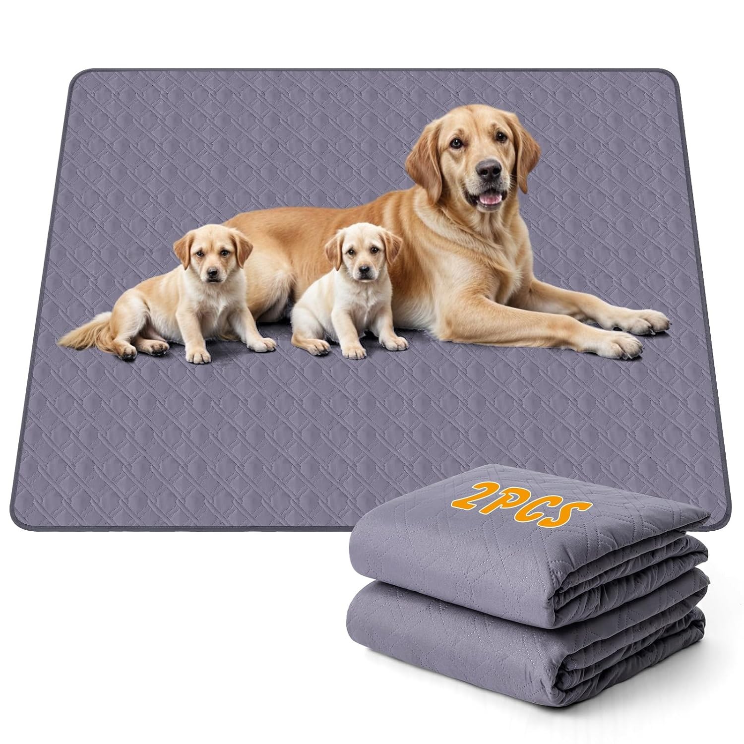 60×48 in Washable Pee Pads for Dogs, 2 Pack Reusable Puppy Pads, Waterproof Non-