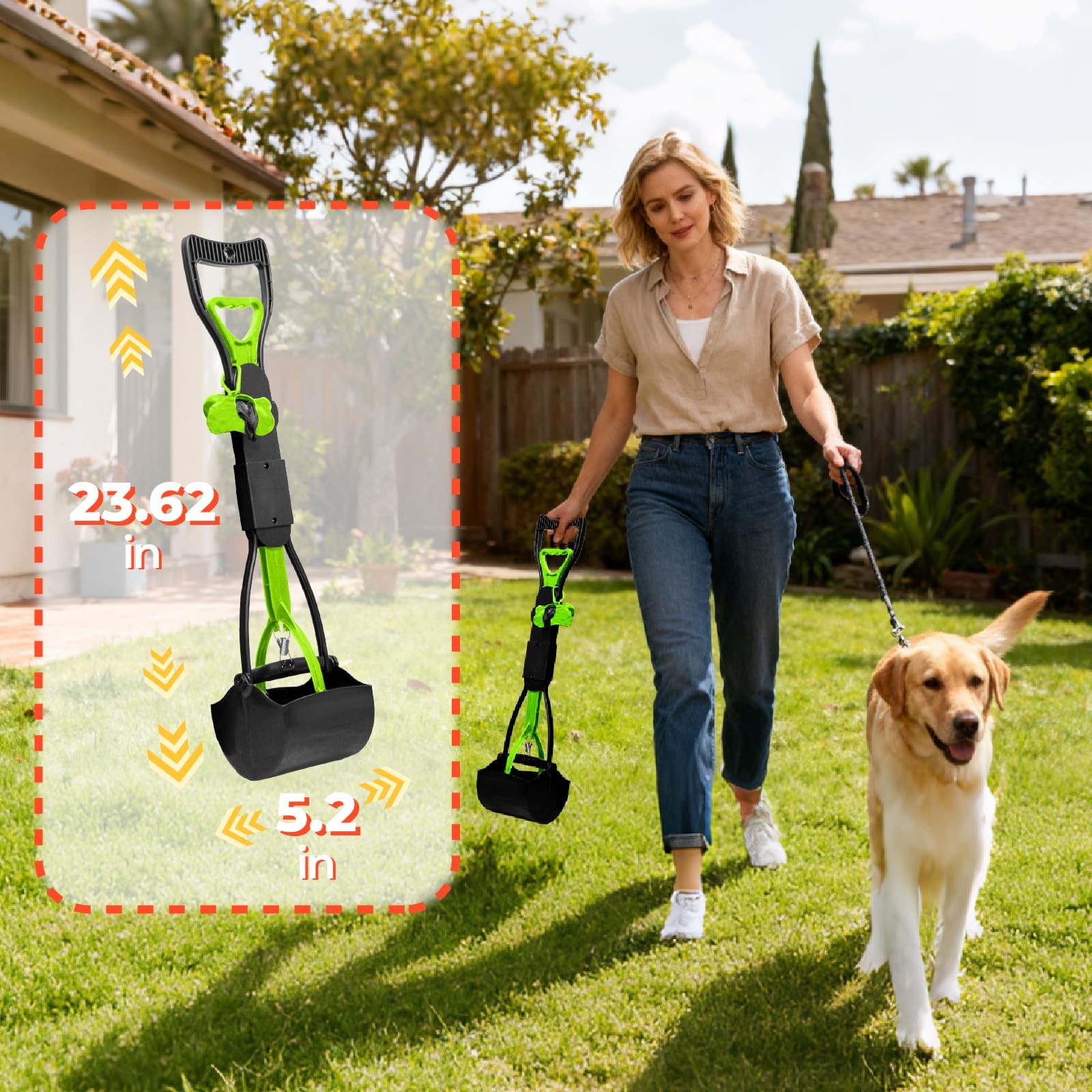 20L Pooper Scooper with Dog Poop Trash Can Outside, Heavy Duty Long Handle Do…