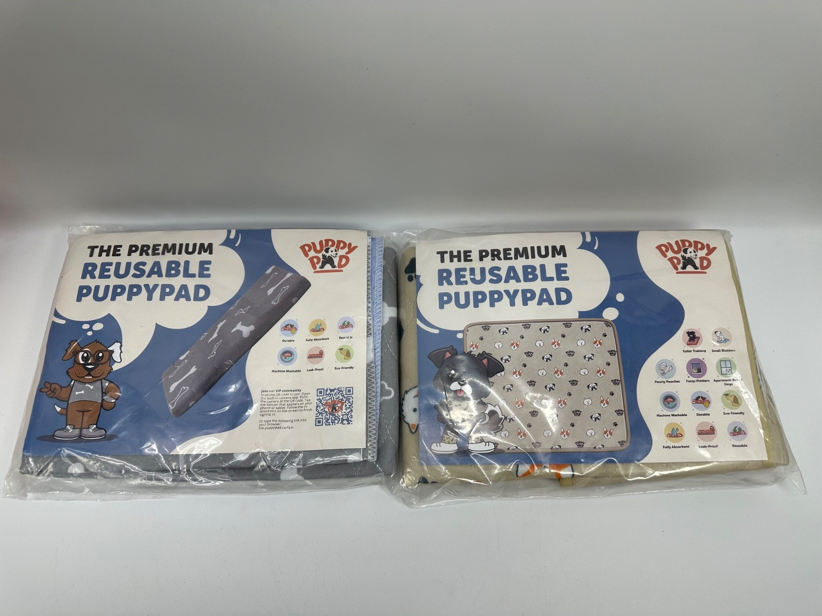 Lot of 2 PuppyPad Reusable Puppy Pads Washable M: 27.6″ × 31.5″ Brave Beige/Gra