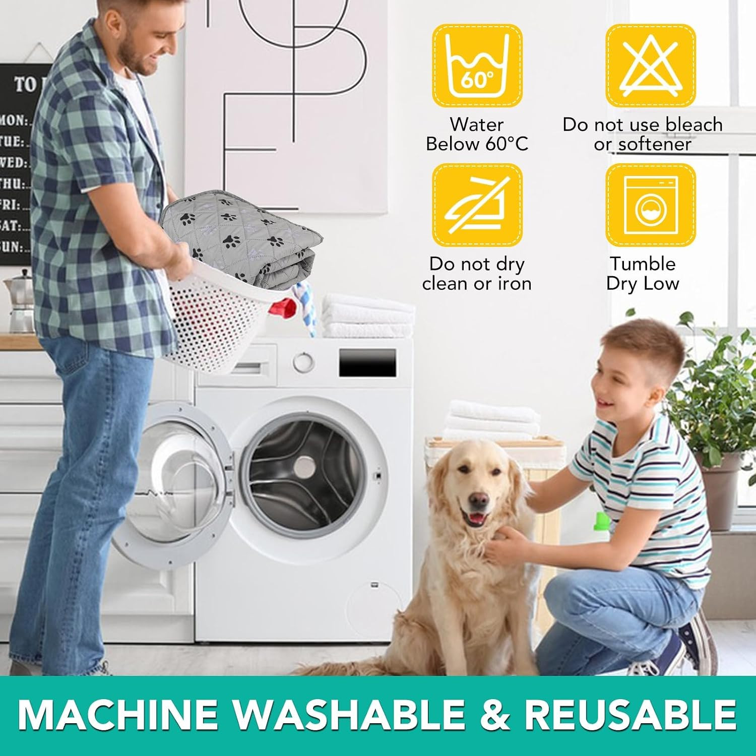 FUWERY Washable Pee Pads for Dogs 34″X36″,Grey, 2 Packs | Thick Heavy Absorbency