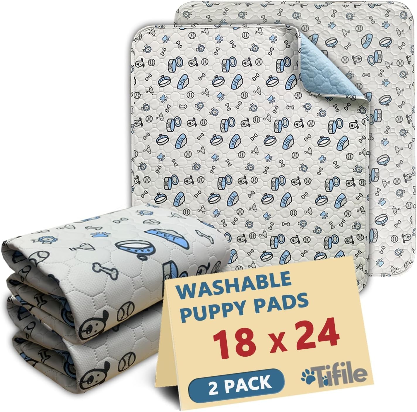 Washable Pee Pads for Dogs, 2 Pack Reusable Puppy Pads, 2Pcs 18×24, Gray