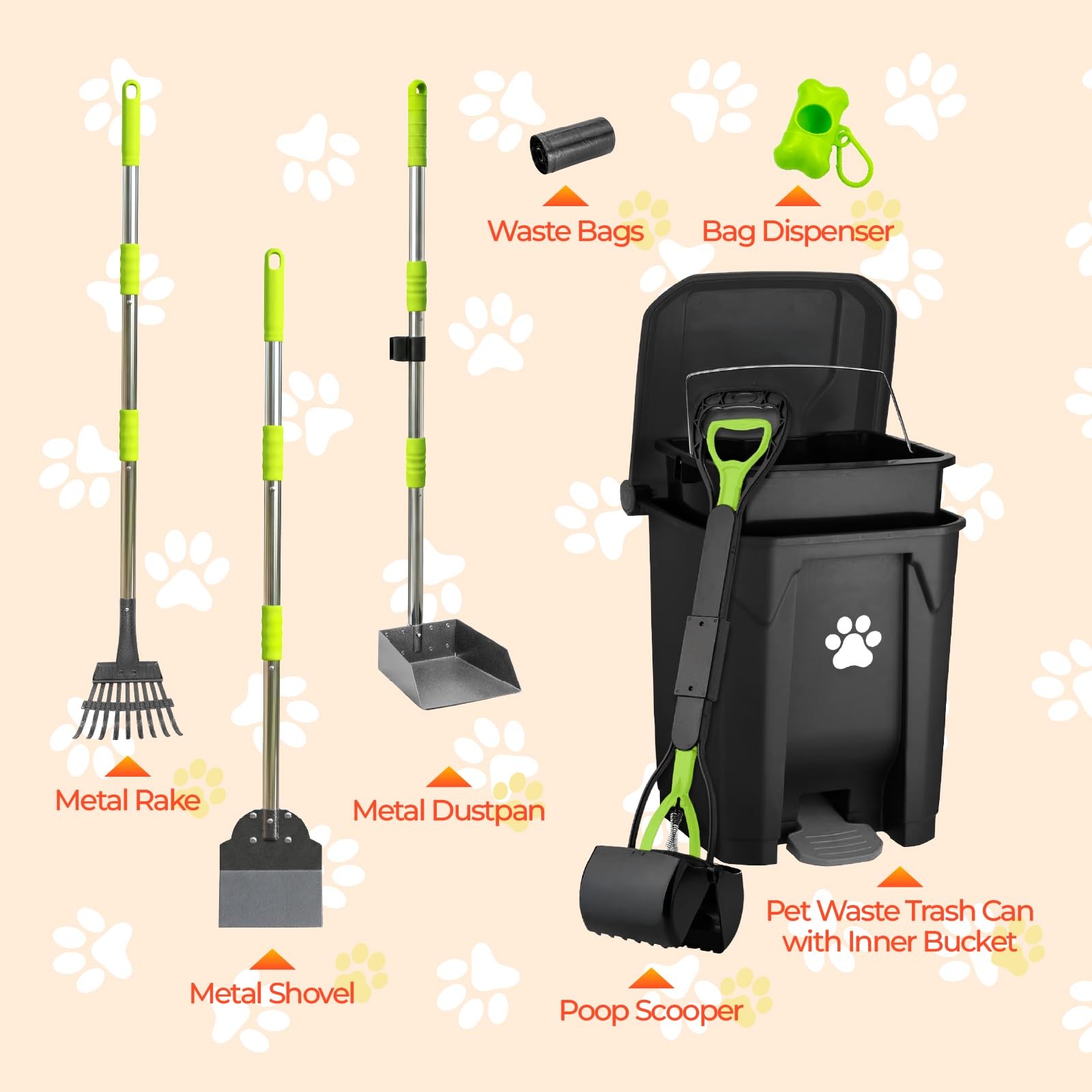 20L Pooper Scooper with Dog Poop Trash Can Outside, Heavy Duty Long Handle Do…