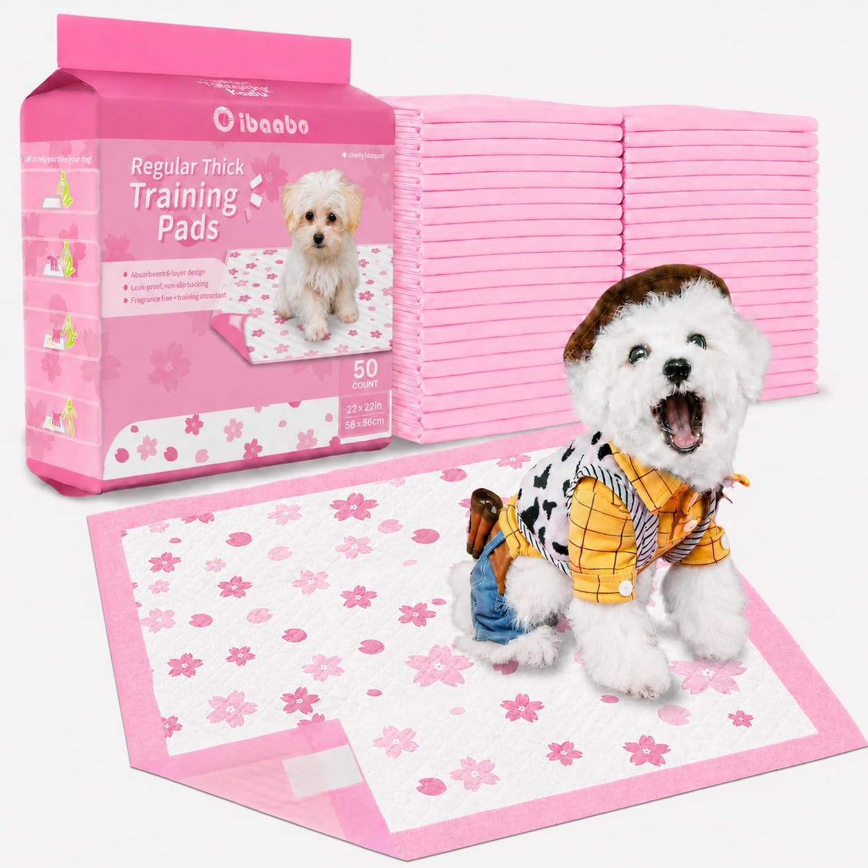 Cibaabo Pink Puppy Pads with Adhesive Tabs 22x22in 50 Count Absorbent | Cute …