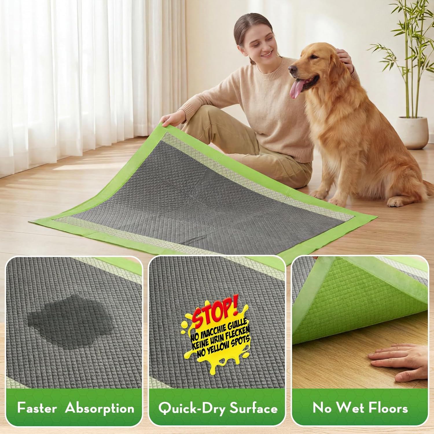 Pee Pads for Dogs, 30″X36″ XXL Puppy Pads, 2X Odor-Control with Charcoal & Bambo