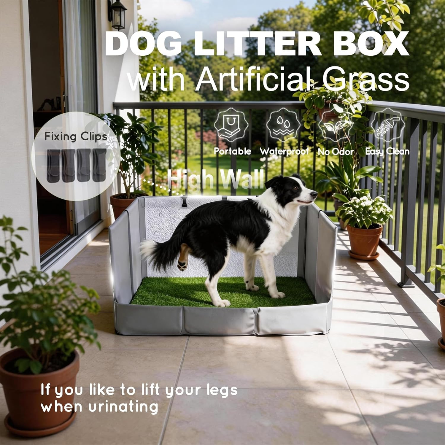 Dog Grass Pad with Foldable Dog Litter Box High Walls & Grate, 2PCS Odor Free Ar