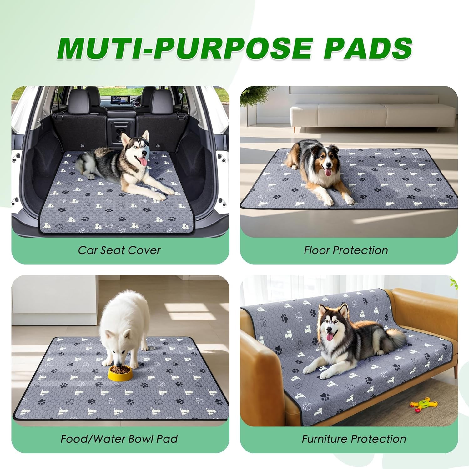 Washable Pee Pads for Dogs, 4 Pack Absorbent Reusable 18×24(Pack of 4), Gray