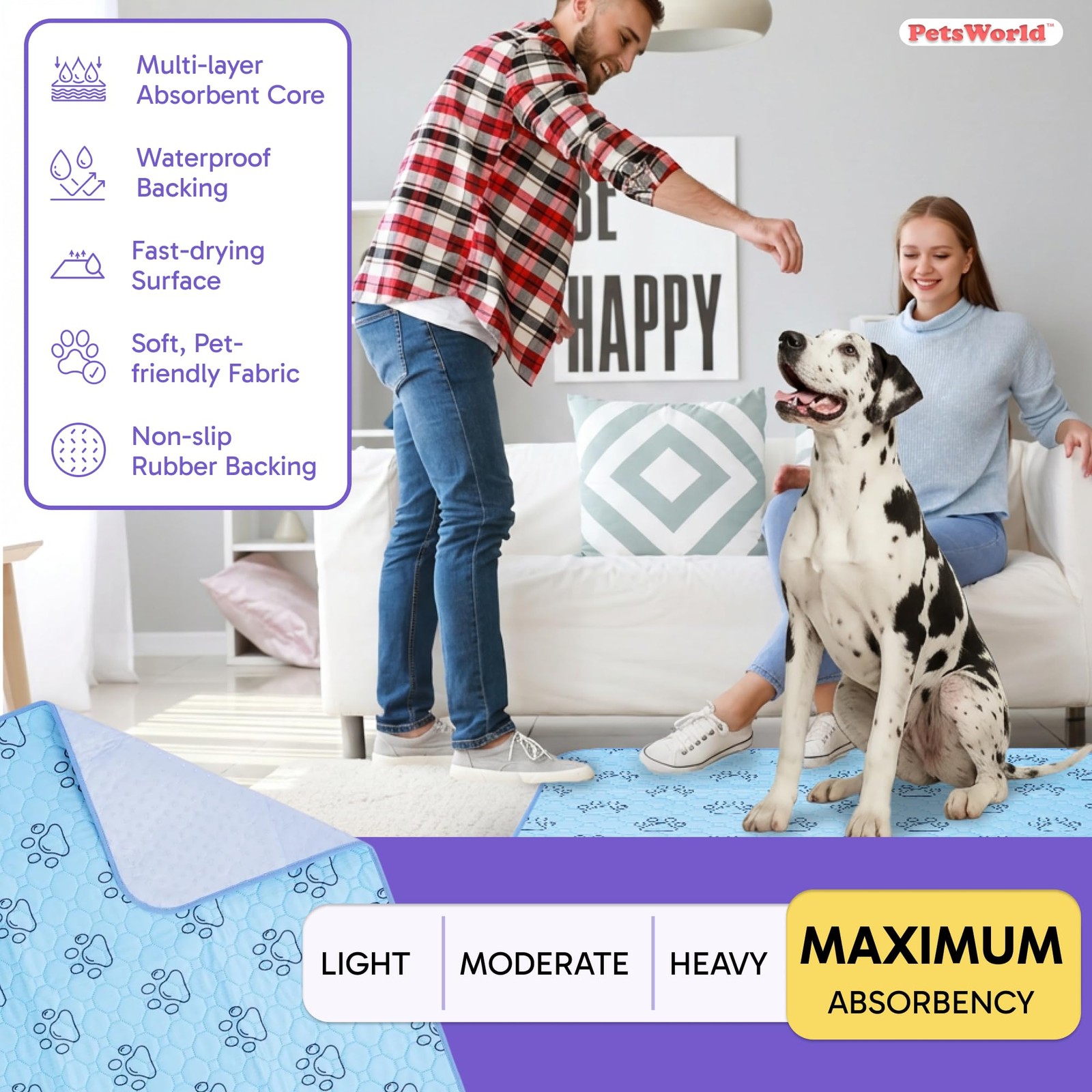 Dog Pee Pads 34″ X 36″ Waterproof Leakproof Absorbent – 4 Pack Training