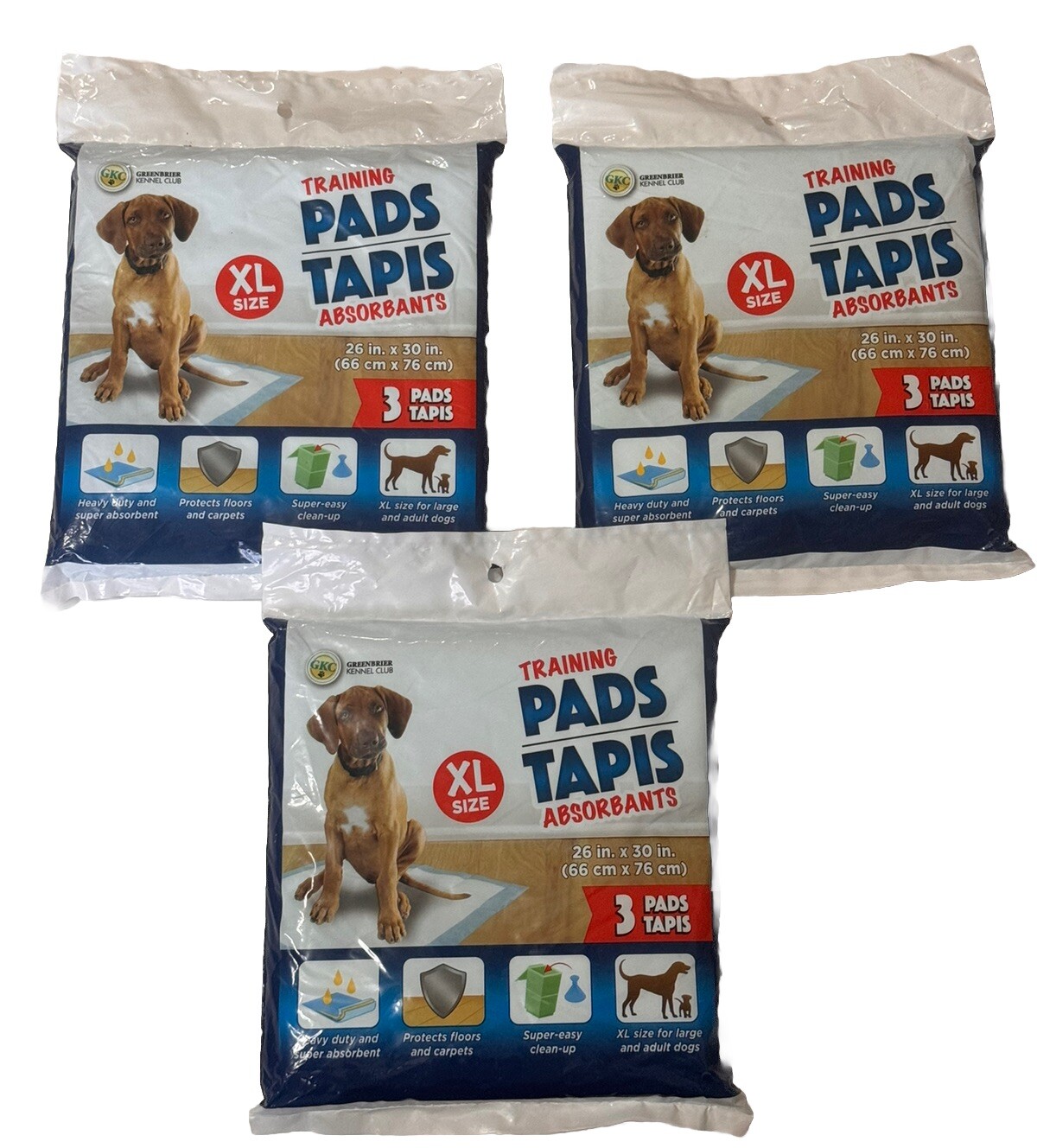 Heavy Duty Puppy Training Pads Absorbent Protects Floor 3 Pads XL 26 x 30in Lot