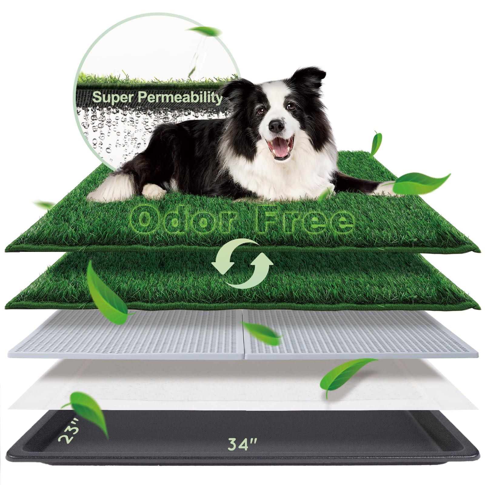 Dog Grass Pad with Tray Large 34’’×23’’, Dog Litter Box with Odor Free Artifi…