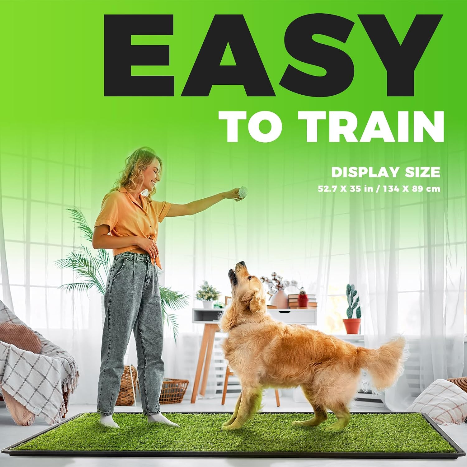 Dog Grass Pad with Tray Large, 52.7″X35″, 2 Reusable Artificial Turf for Dogs Po