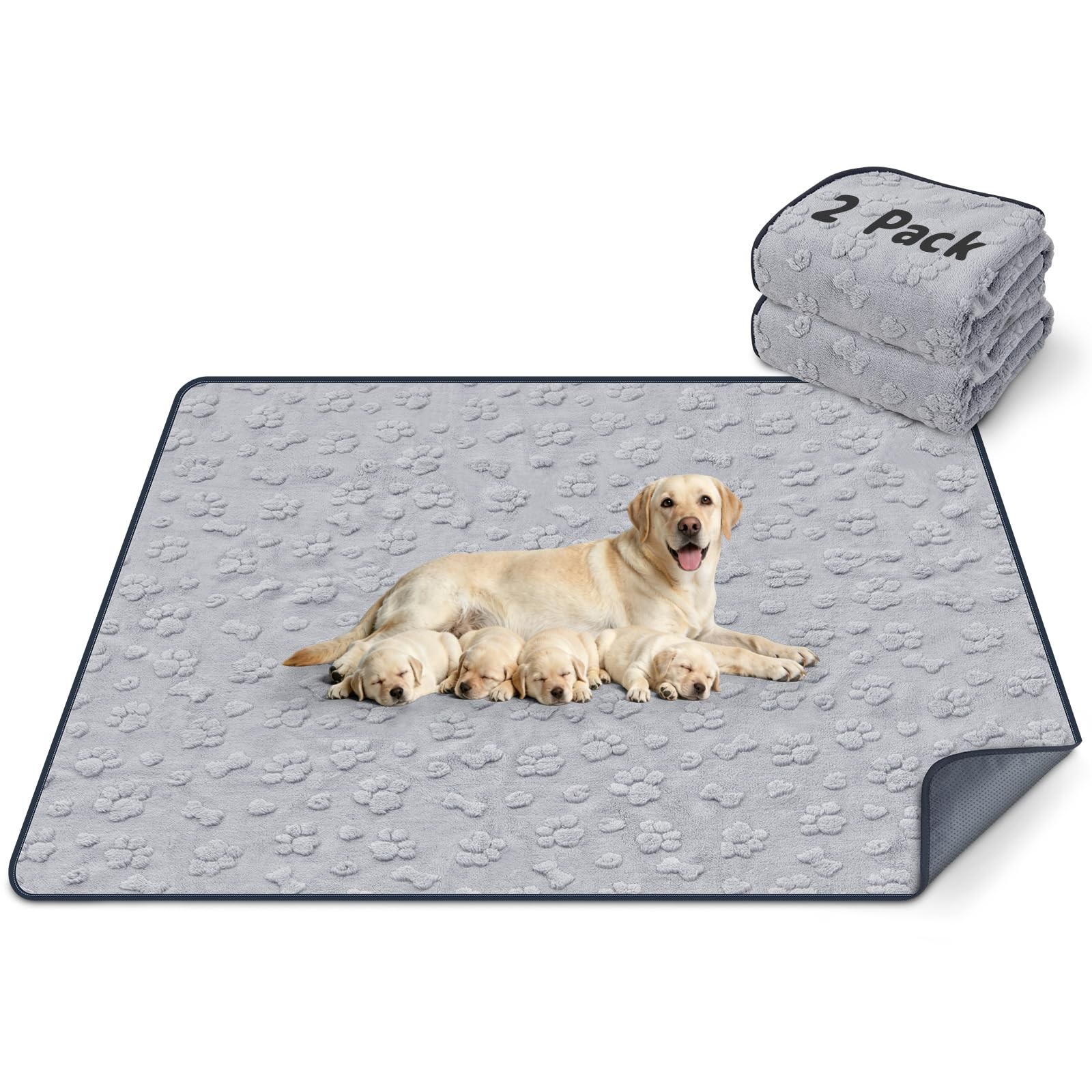 Washable Pee Pads for Dogs 36″x48″, 2 Packs Extra Large Whelping Pads for Flo…