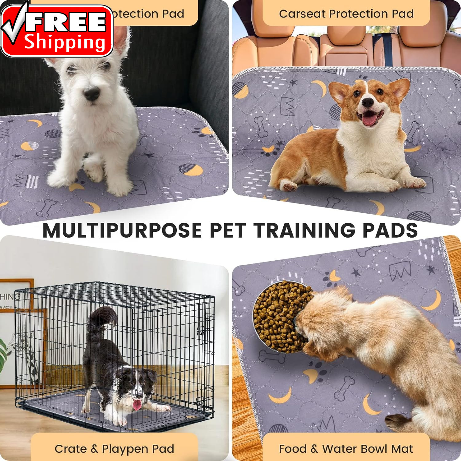 Washable Pee Pads for Dogs 2 Pack 34″ X 36″ Reusable Puppy Pads Waterproof Pet T