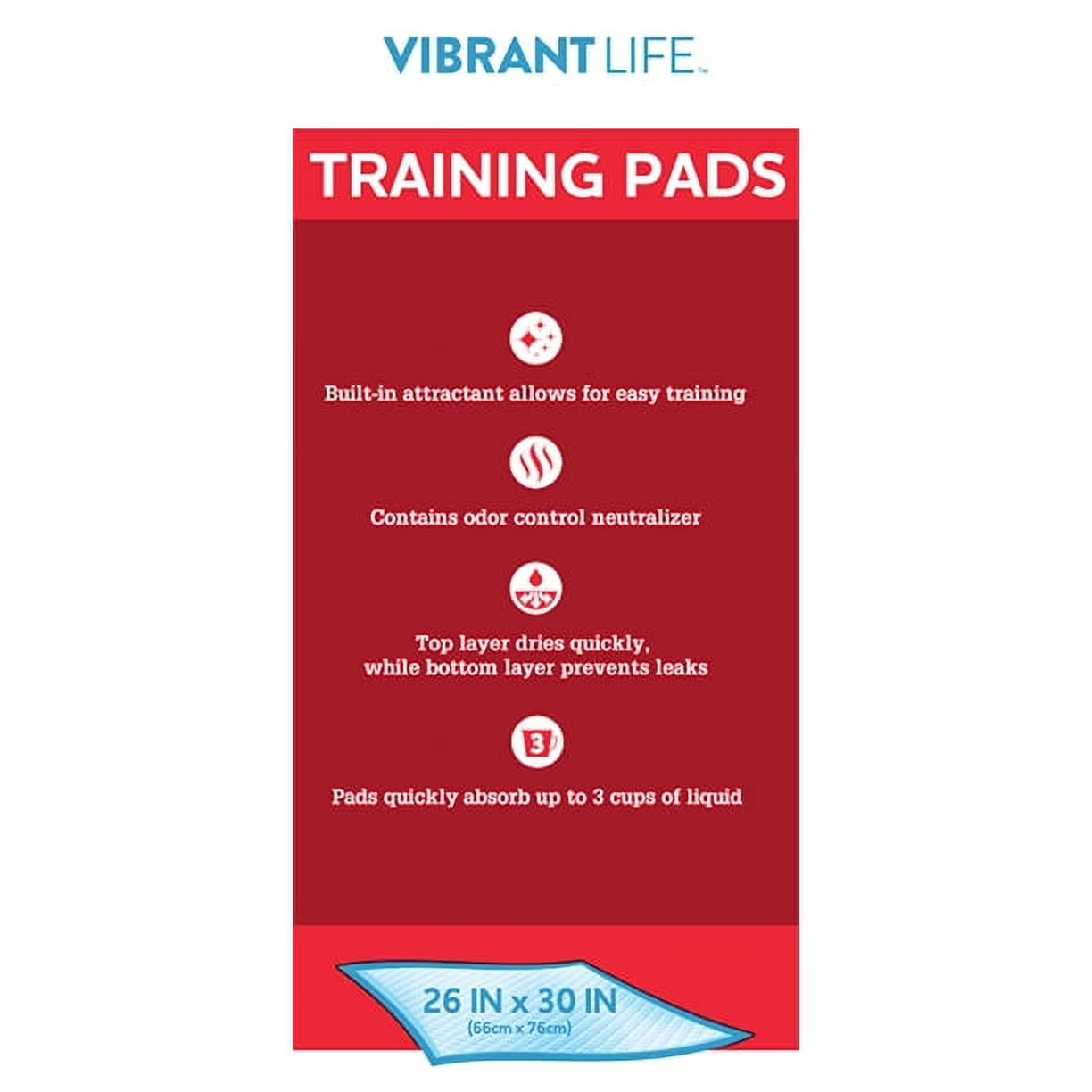 (3 pack) Vibrant Life Extra Large Dog Training Pads 5-Layer Protection 30 Count