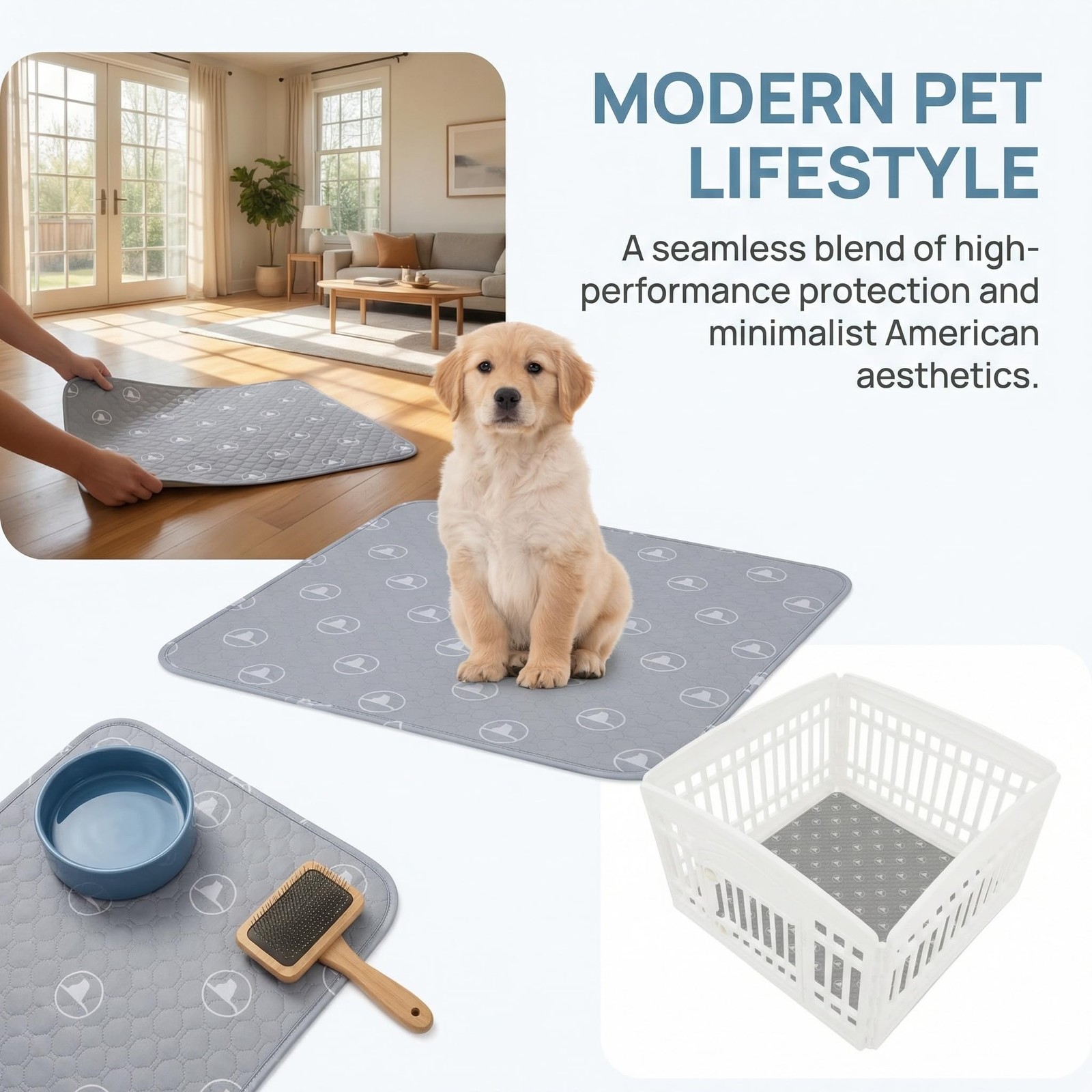 2 Pack NonSlip 36×36 Inch Pet Playpen Mat 3Layer Comfort Washable Gray