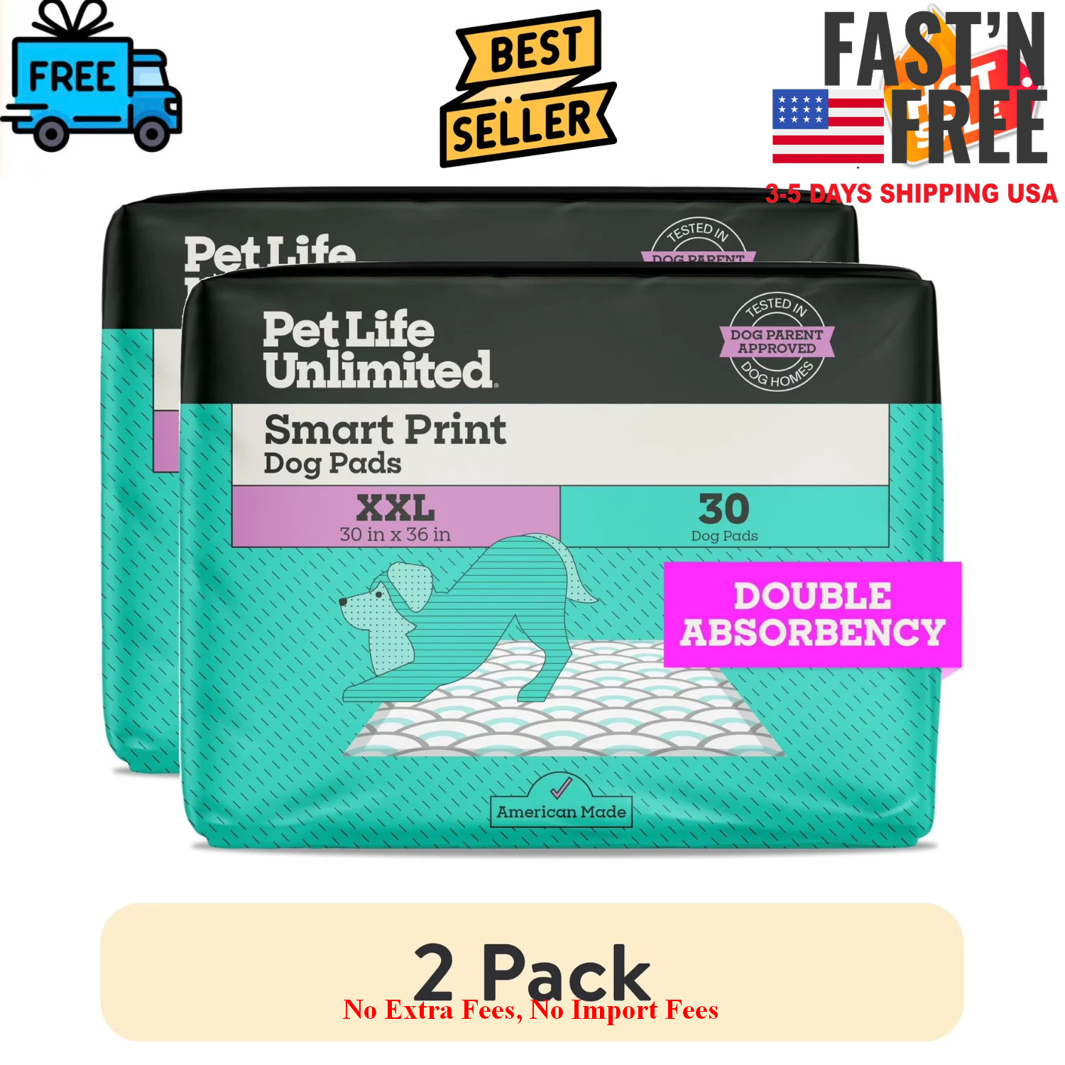2 Pack Pet Life Unlimited Dog Pads XXL 30×36 30Ct Smart Print Training, NEW USA