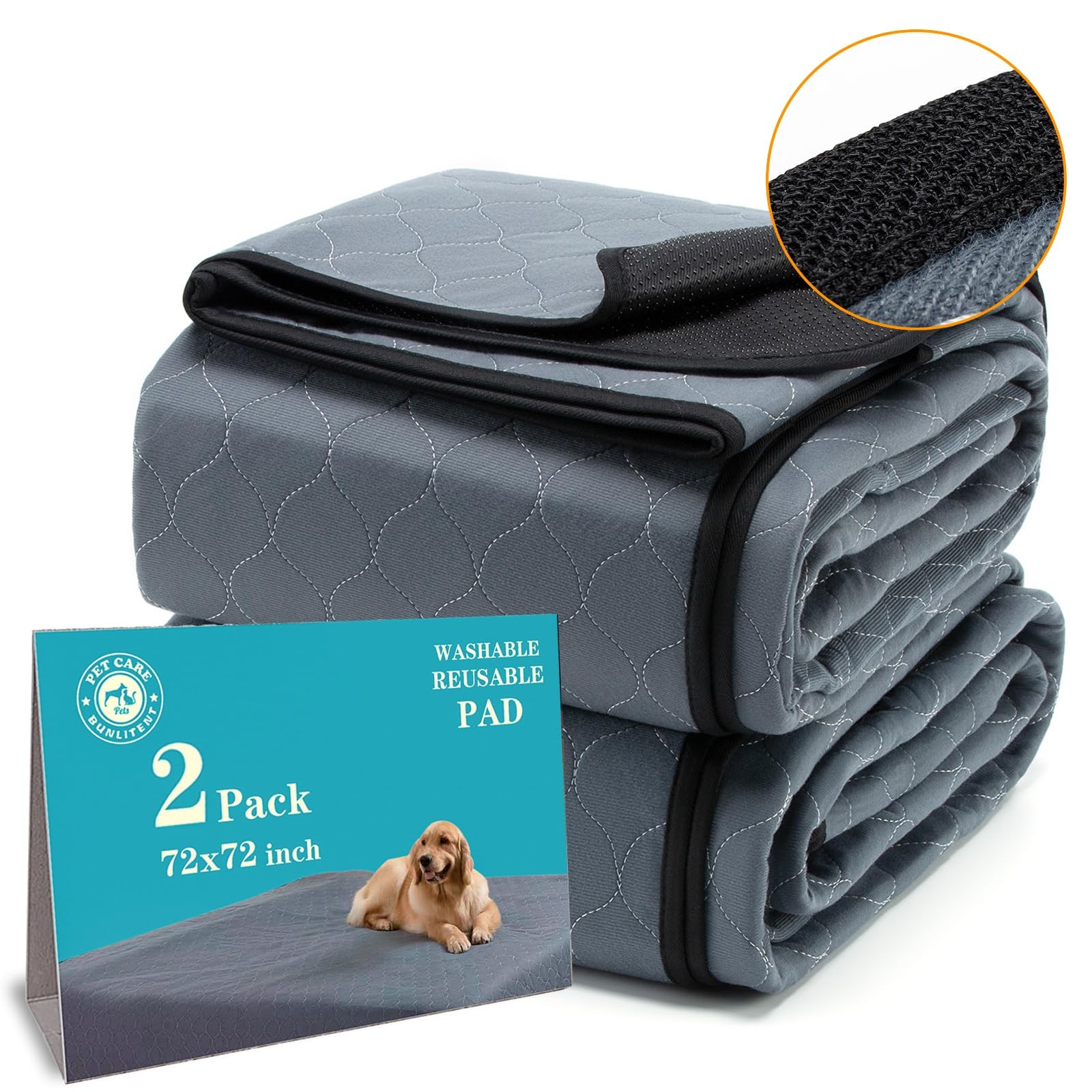 Bunlitent Washable Pee Pads for Dogs 72×72, 2 Pack, Extra Large Reusable Puppy P