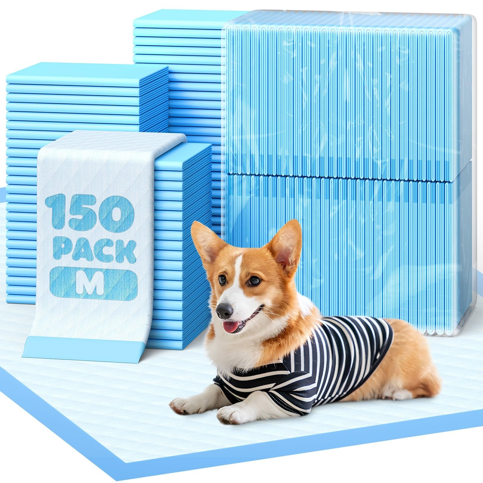 Super Absorbent Puppy Pads 22×22 in, 150 Pack, Quick-Dry, Spill-Proof, 6-Layer P