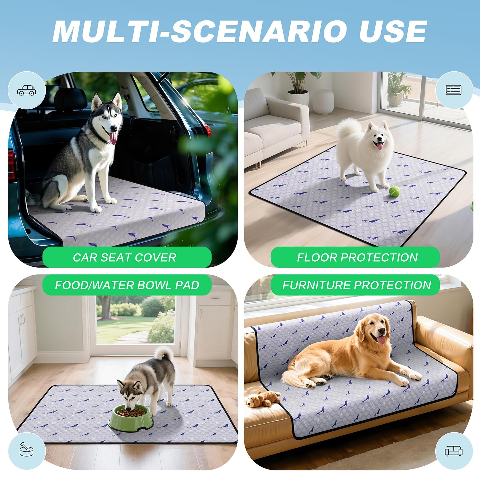 Velvopet Washable Pee Pads for Dogs, 2 18″x24″(Pack of 2), Dolphin Pattern