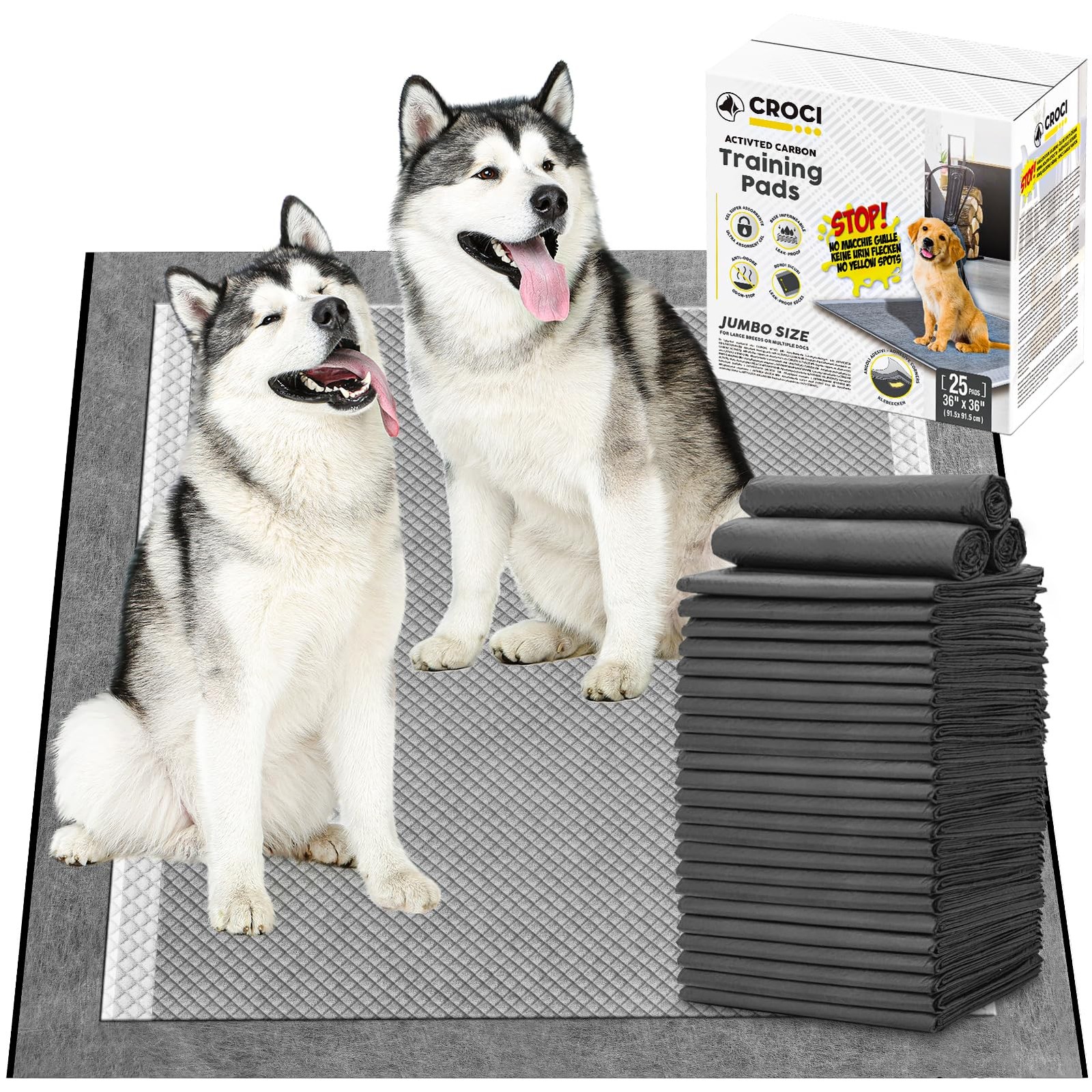 CROCI 36×36 3XL Activated Carbon Pee Pads for Dogs, Odor-Control Charcoal Dog Pa