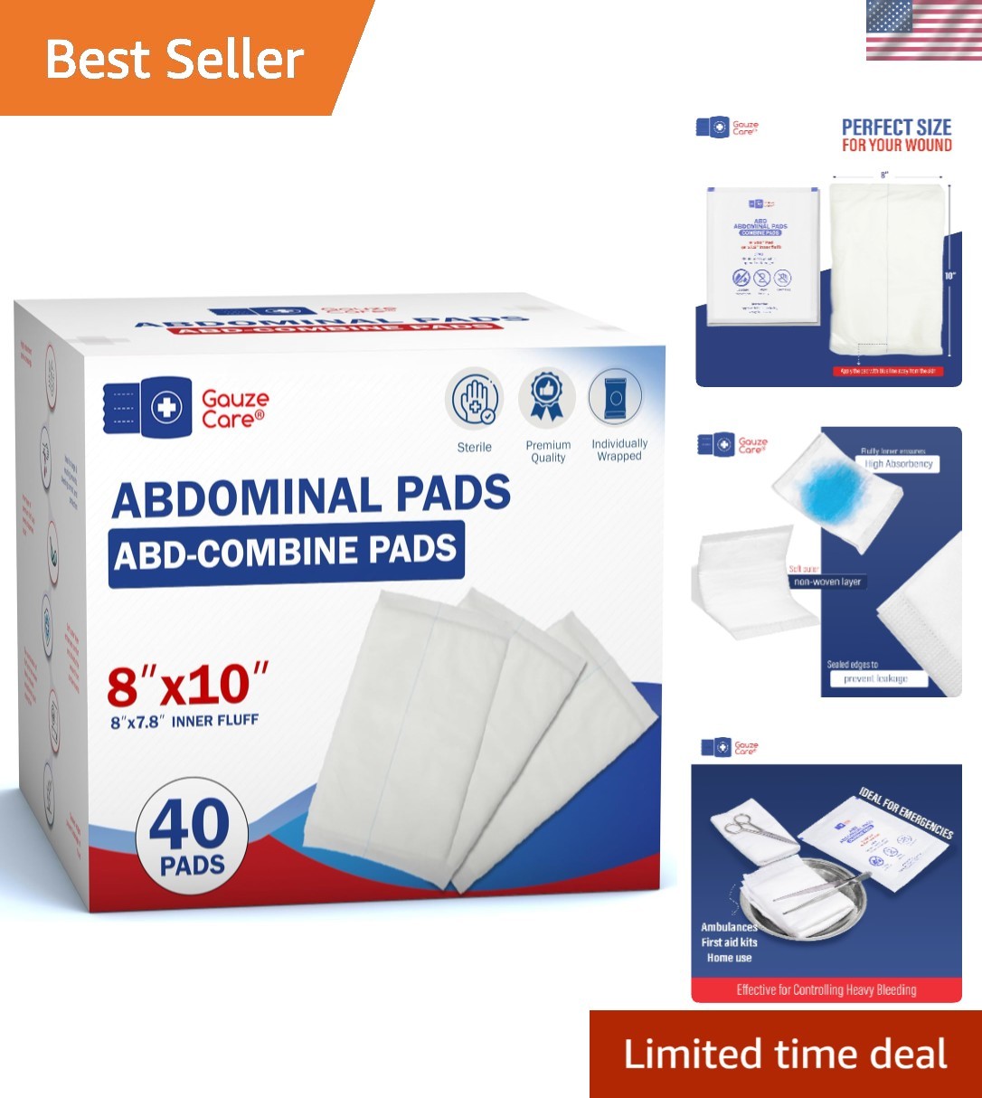 Thick and Absorbent First Aid Pads – 40 Count, 8×10 Inches, Sterile for Safety