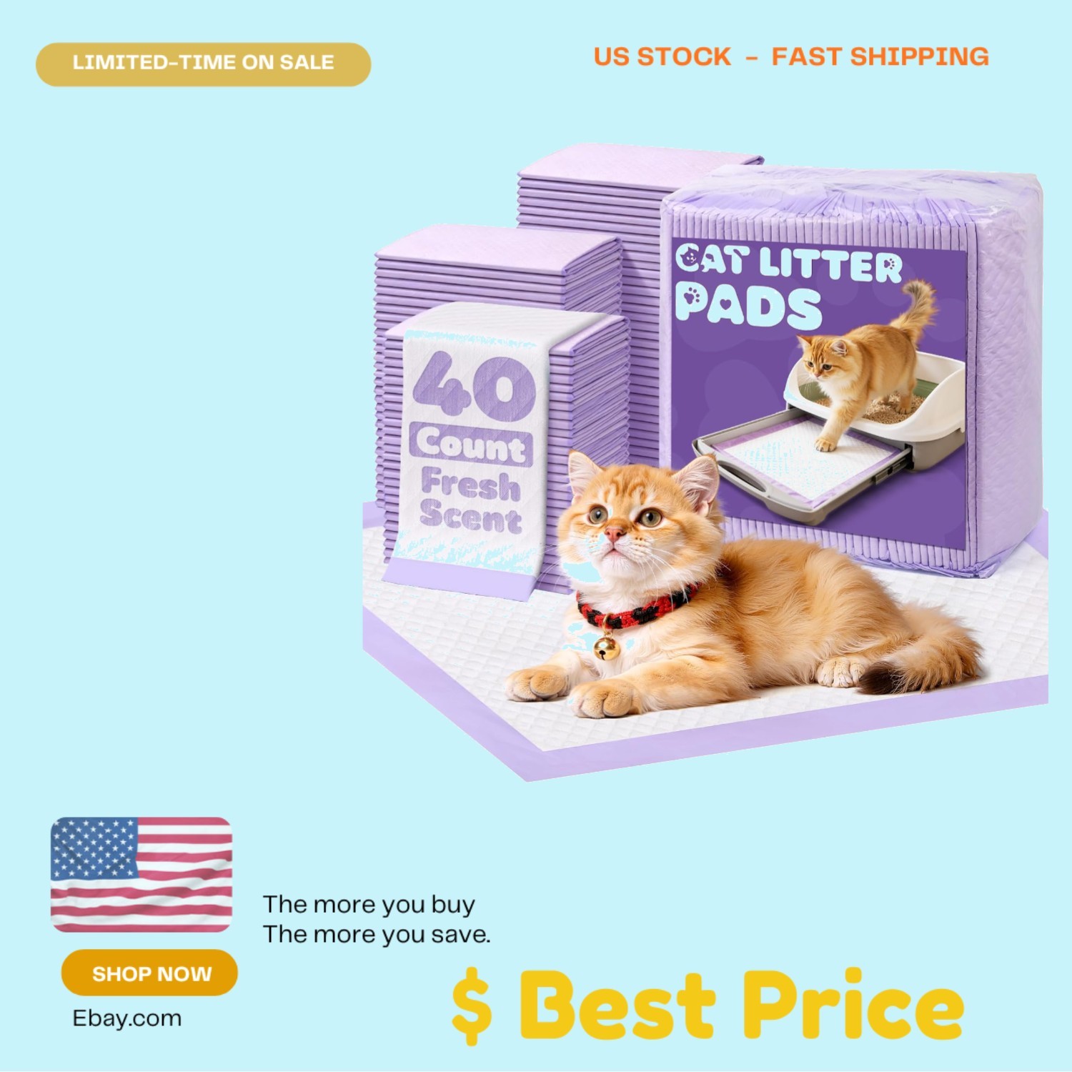 Cat Pee Pads for Breeze Litter Box 40 Count Leak Resistant Fresh Scent