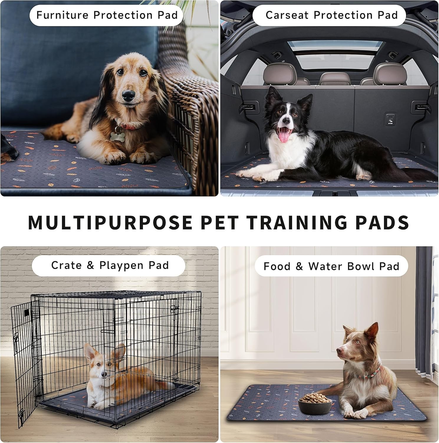 Washable Pee Pads for Dogs – 2 Pack Puppy Pads Super Absorbent 36″ x 41″ Grey