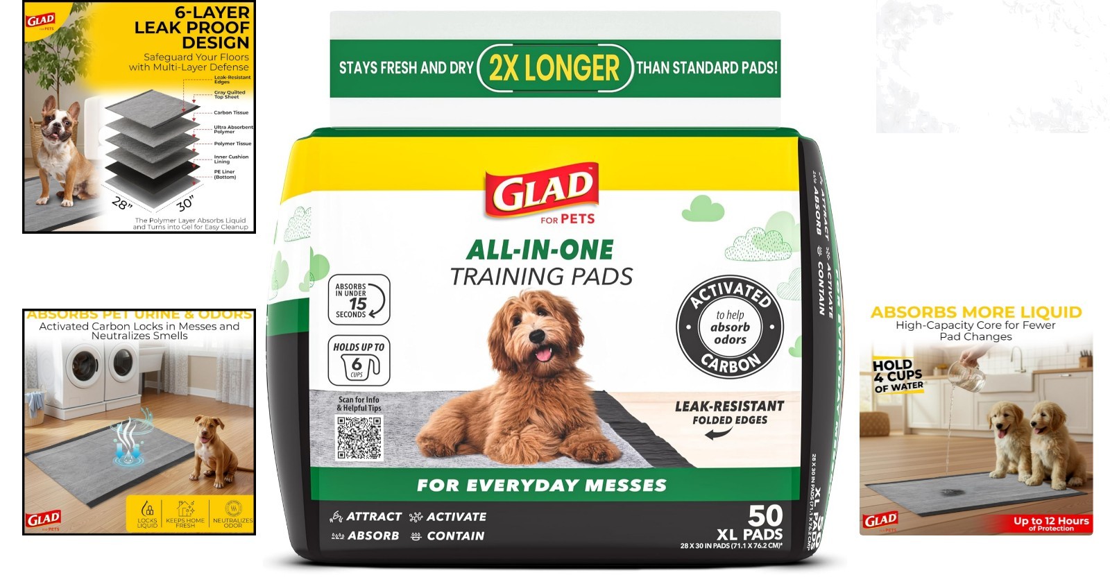 Pets Large Dog Training Pads Activated Charcoal 28×30 Jumbo 50 Count